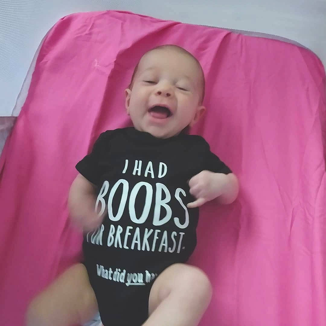 Waverlee joined the competition — help win amazing prizes! baby, baby_toddler_clothing, comfort, cool, eye, finger, font, happy, human_body, infant_bed, mouth, neck, outerwear, person, pink, product, sleeve, smile, t_shirt, textile