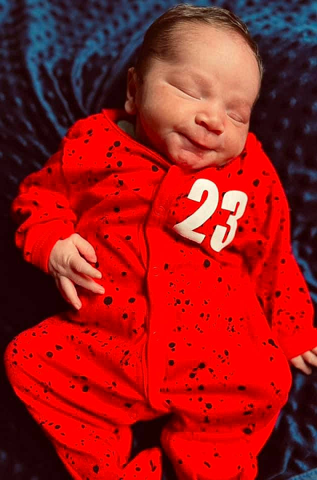 Kaysen joined the competition — help win amazing prizes! baby, baby_toddler_clothing, blue, chin, collar, cool, face, facial_expression, happy, nose, orange, organ, outerwear, person, photograph, pink, red, skin, sleeve, textile