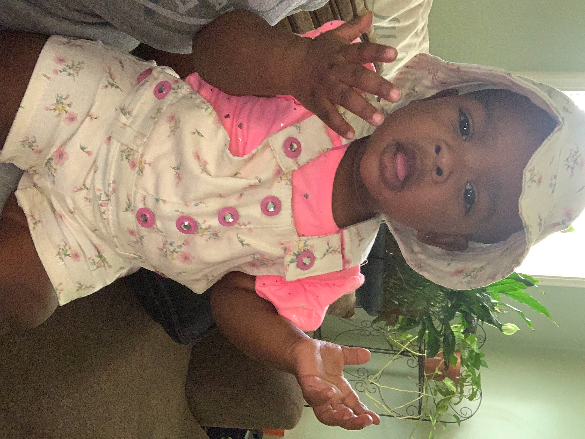 Kaliyah joined the competition — help win amazing prizes! arm, baby, baby_toddler_clothing, child, elbow, finger, fun, hand, happy, hat, nail, pattern, person, plant, skin, sleeve, thumb, toddler, white