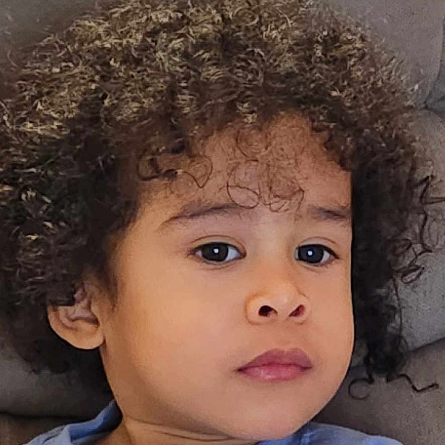 Joab participe au concours pour gagner de l'argent avec cette photo : blue_sweatshirt, casual_clothing, child, comfortable, couch, cozy, curly_hair, expression, face, head_and_shoulders, home, indoor, looking_away, person, portrait, relaxed, seated, skin, young, young_child