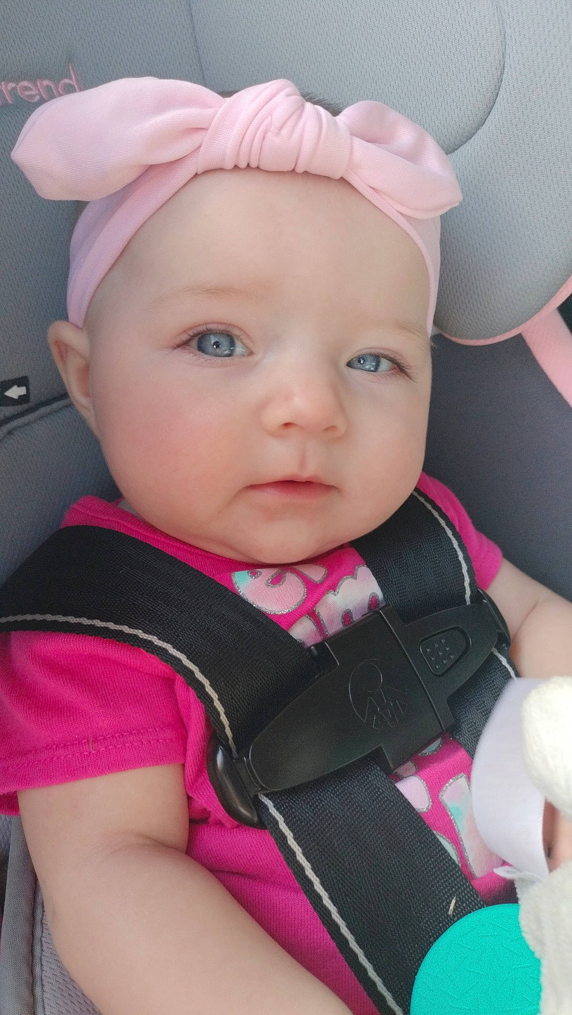 Peyton is registered to the contest to win money with this photo: baby, baby_products, baby_toddler_clothing, cap, cheek, child, clothing, dress, eyebrow, eyelash, fashion_accessory, happy, headwear, lip, magenta, person, pink, product, skin, sleeve
