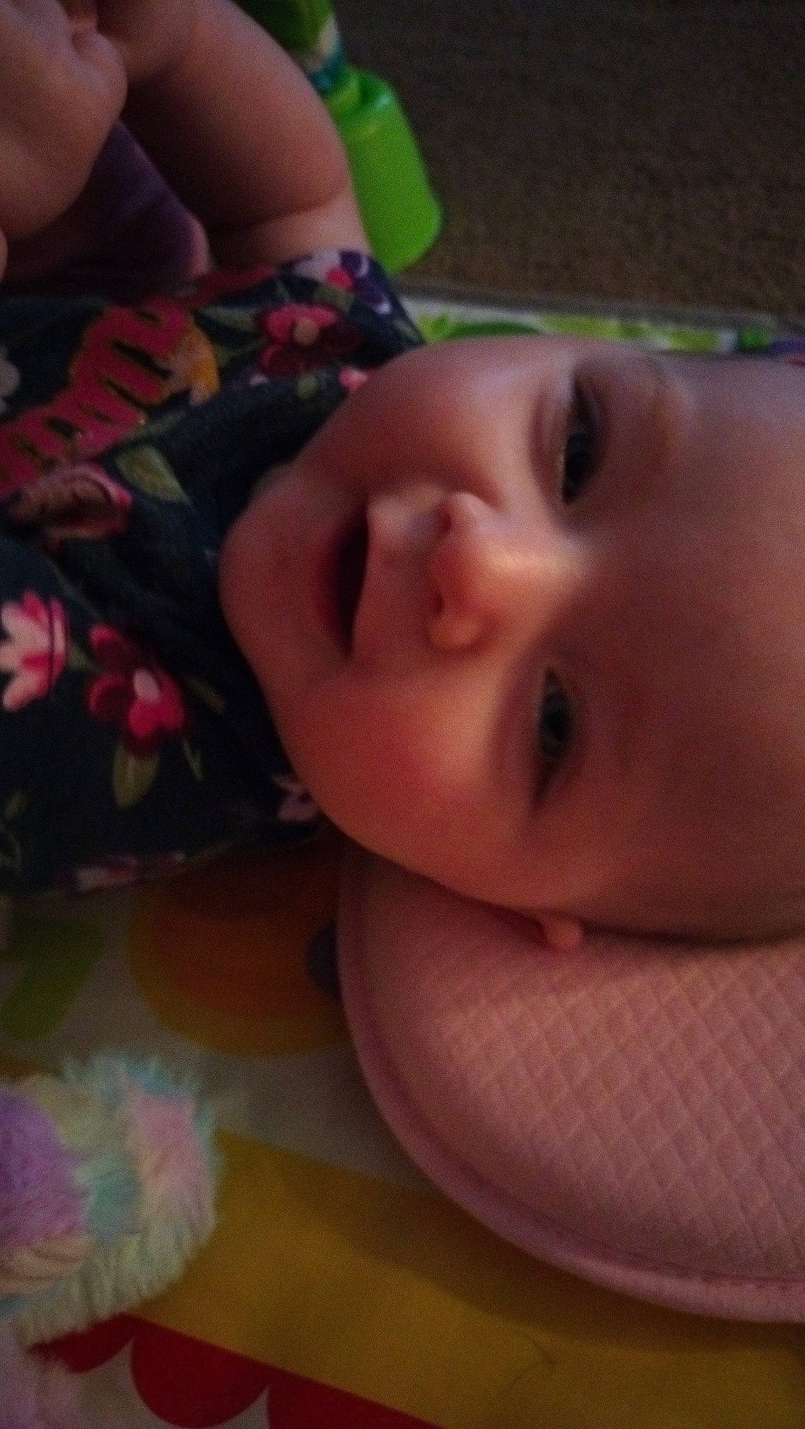 Peyton is registered to the contest to win money with this photo: baby, baby_toddler_clothing, beauty, cheek, chest, child, eyelash, finger, flooring, fun, happy, iris, lip, mouth, nose, person, pink, skin, smile, thumb