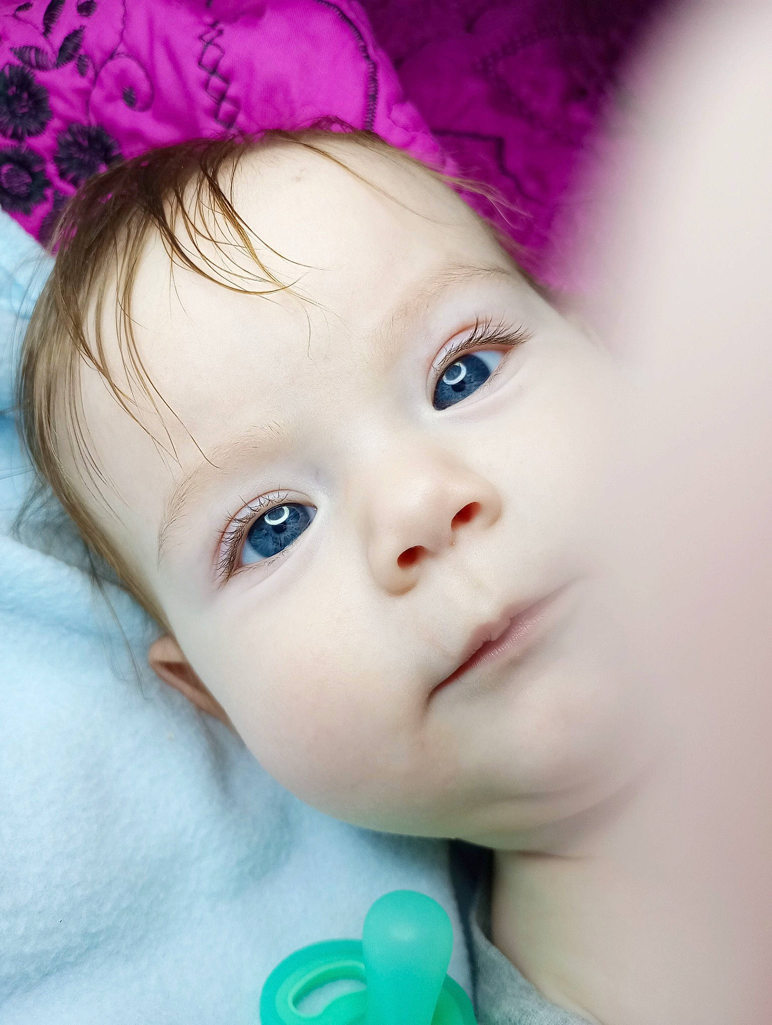 Austin joined the competition — help win amazing prizes! azure, baby, baby_toddler_clothing, cap, cheek, child, close_up, eyebrow, eyelash, fashion_accessory, forehead, happy, head, iris, knit_cap, lip, magenta, nose, person, skin