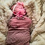 newborn, baby, sleeping, wrapped, blanket, fur, soft, pink, headband, flower, peaceful, cute, infant, portrait, cozy, resting, delicate, mauve, pearl, closeup