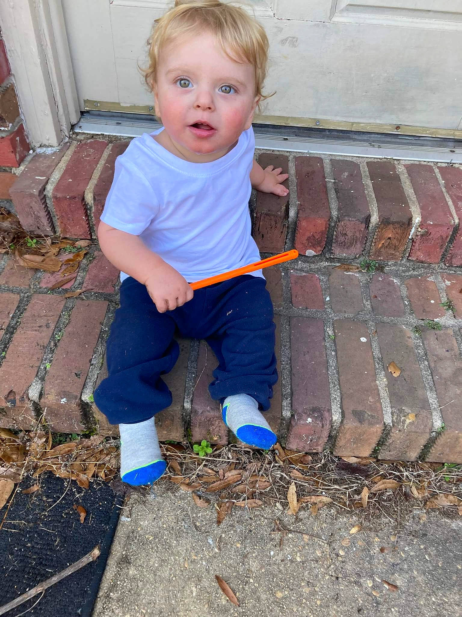 Killian joined the competition — help win amazing prizes! arm, asphalt, baby_toddler_clothing, electric_blue, eye, face, flooring, grass, hair, head, human_body, human_leg, leaf, leg, people_in_nature, person, road_surface, t_shirt, tints_and_shades, toddler