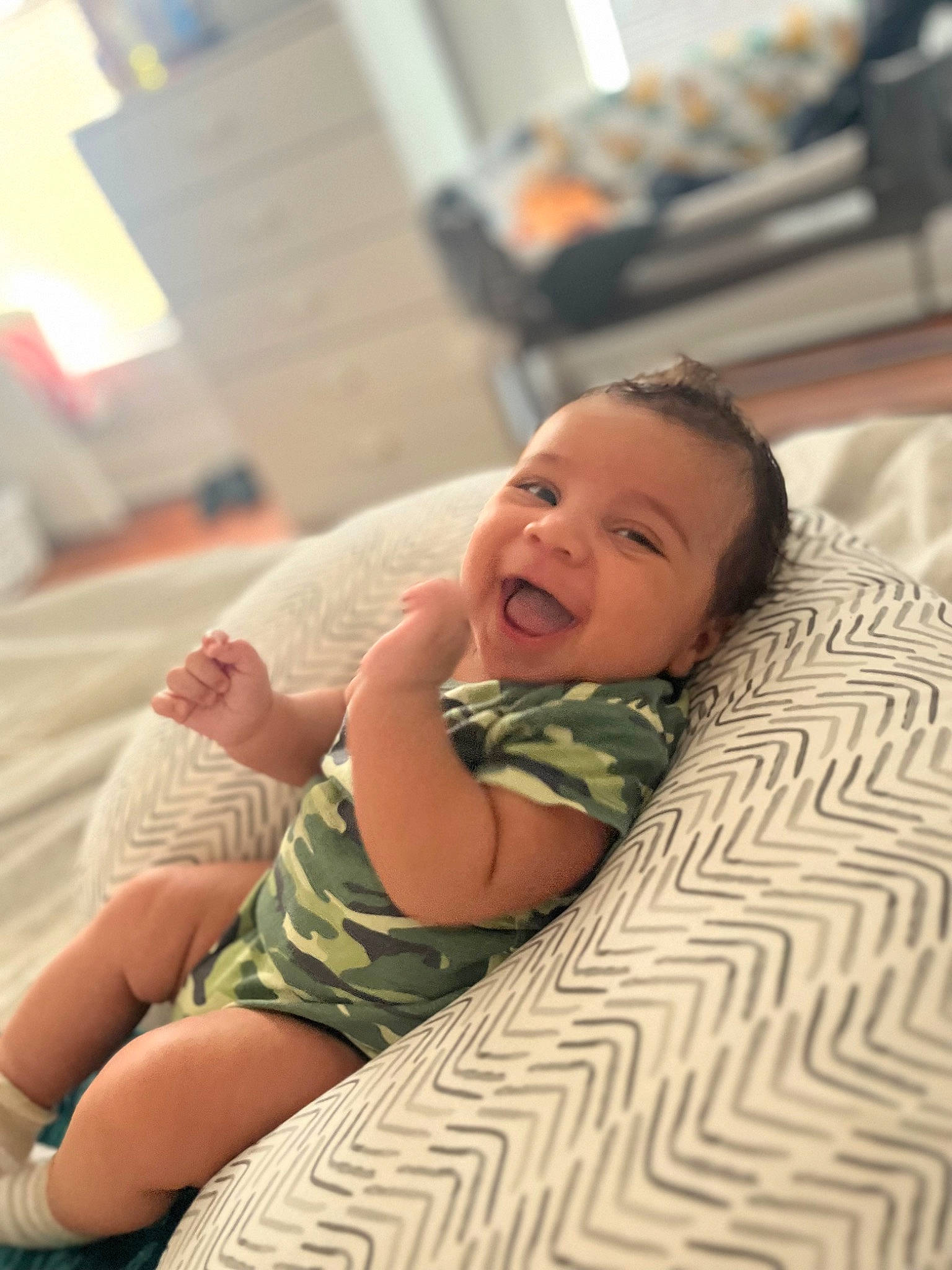 Enzo joined the competition — help win amazing prizes! baby, baby_toddler_clothing, cheek, child, comfort, face, finger, flooring, fun, happy, head, human_body, linens, person, room, sitting, skin, smile, t_shirt, toddler