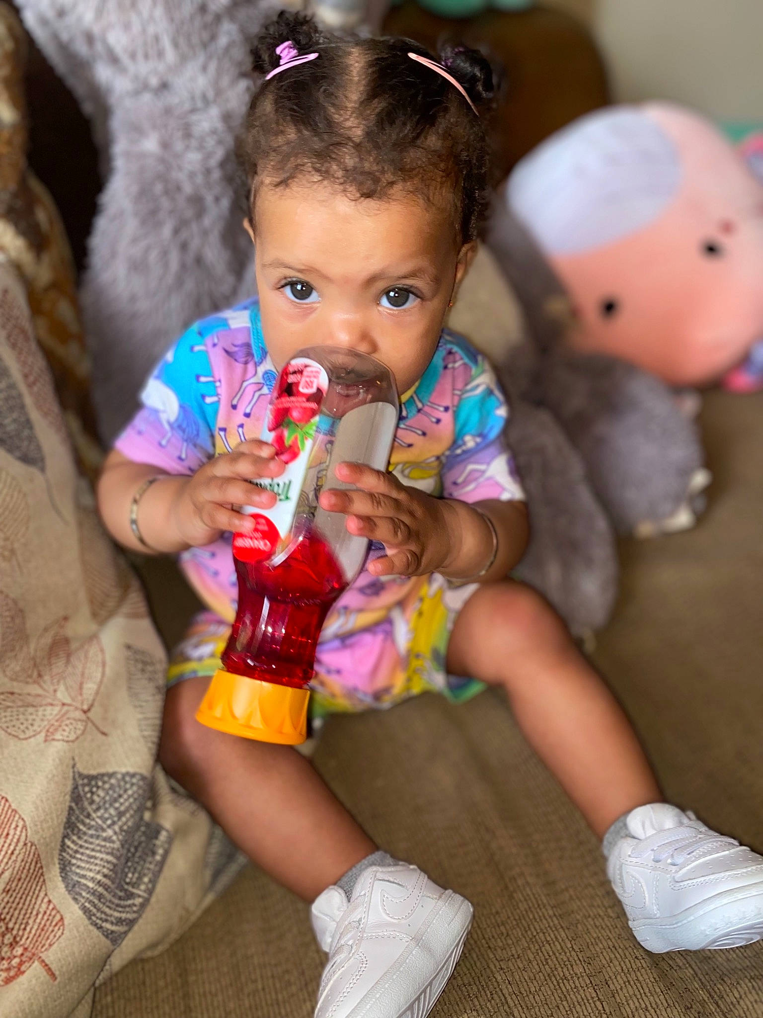 Kynnedi joined the competition — help win amazing prizes! baby_toddler_clothing, child, event, eye, finger, fun, hairstyle, hand, happy, human_body, human_leg, iris, person, pink, sitting, skin, snapshot, sock, thigh, toddler