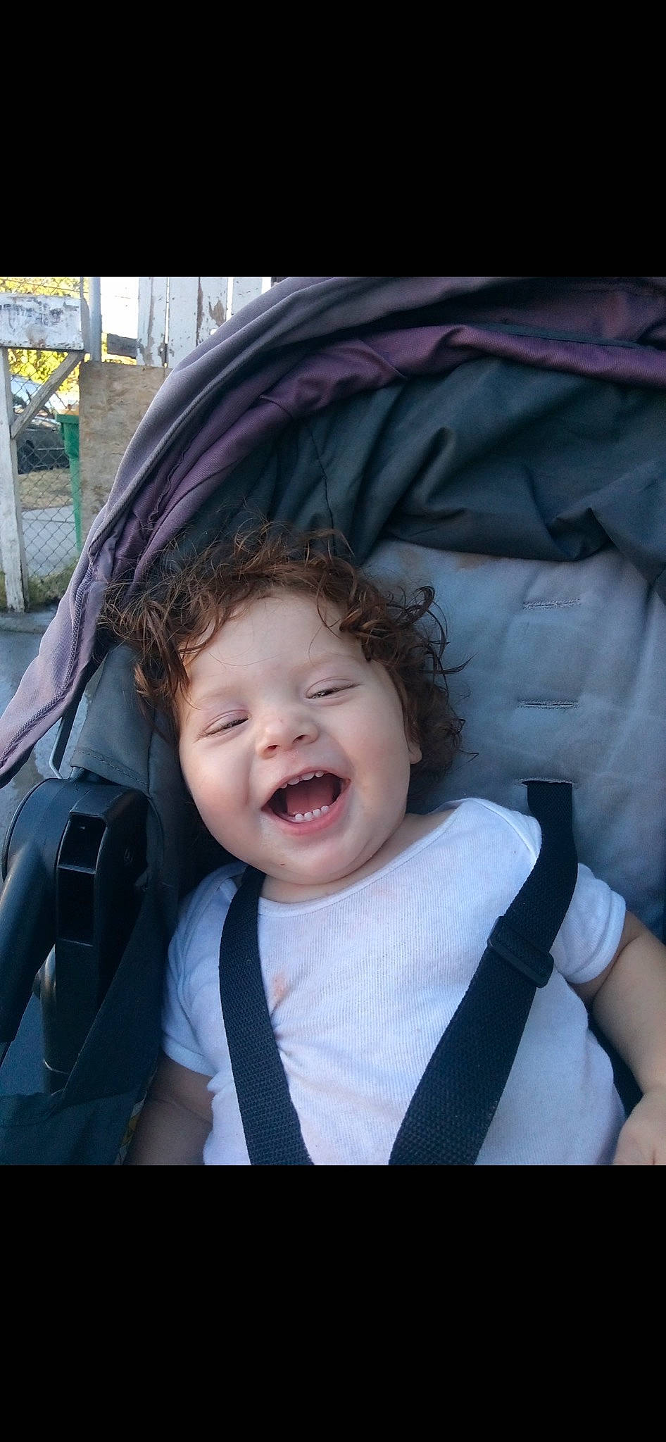 Jose is registered to the contest to win money with this photo: auto_part, baby, baby_carriage, baby_products, car_seat, child, comfort, electric_blue, fashion_accessory, flash_photography, fun, gesture, happy, laugh, luxury_vehicle, person, sitting, smile, toddler, tree