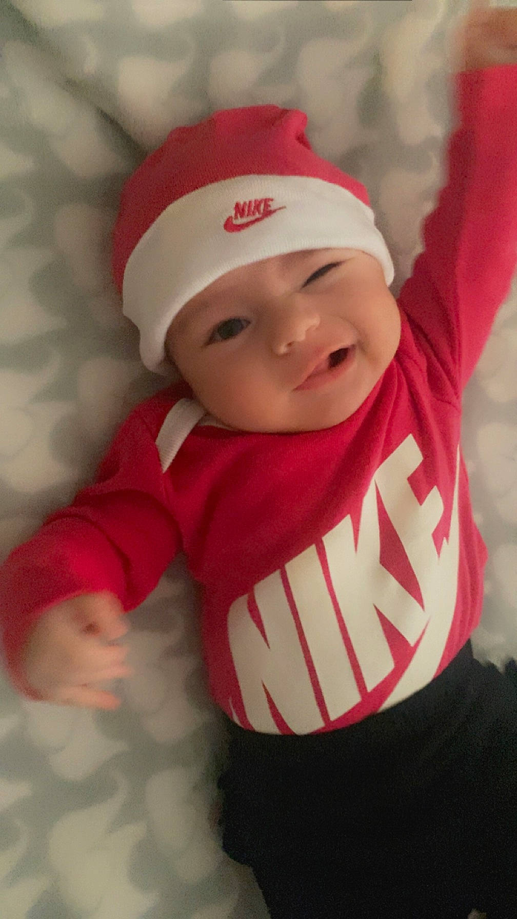 Kaliah joined the competition — help win amazing prizes! baby, baby_toddler_clothing, beanie, cap, carmine, cheek, christmas, comfort, eye, fun, happy, headgear, headwear, holiday, lip, person, santa_claus, sleeve, smile, toddler