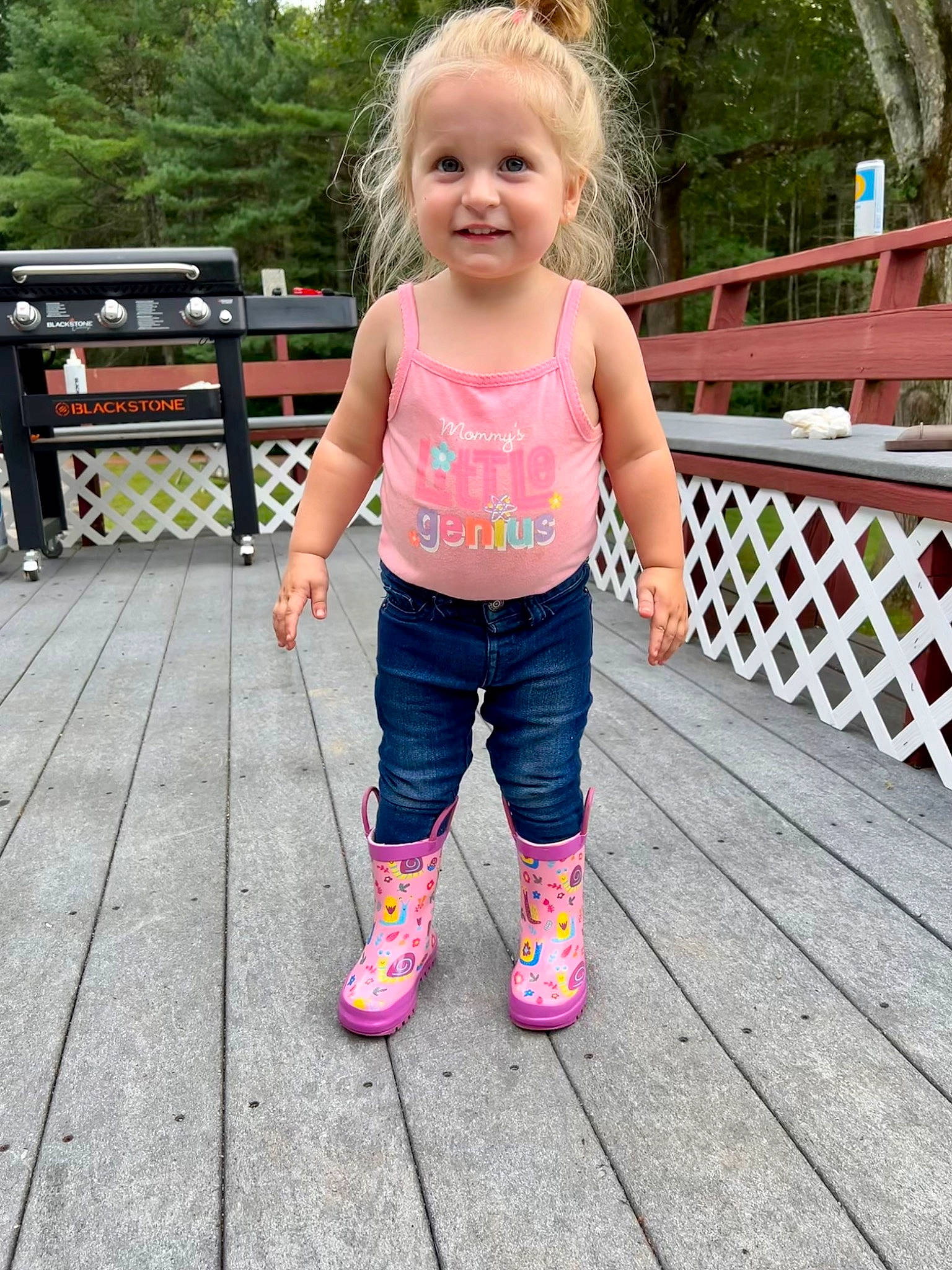 Elena joined the competition — help win amazing prizes! denim, happy, head, human_leg, joy, leg, leisure, magenta, people_in_nature, person, pink, plant, recreation, sleeve, smile, summer, t_shirt, thigh, toddler, tree