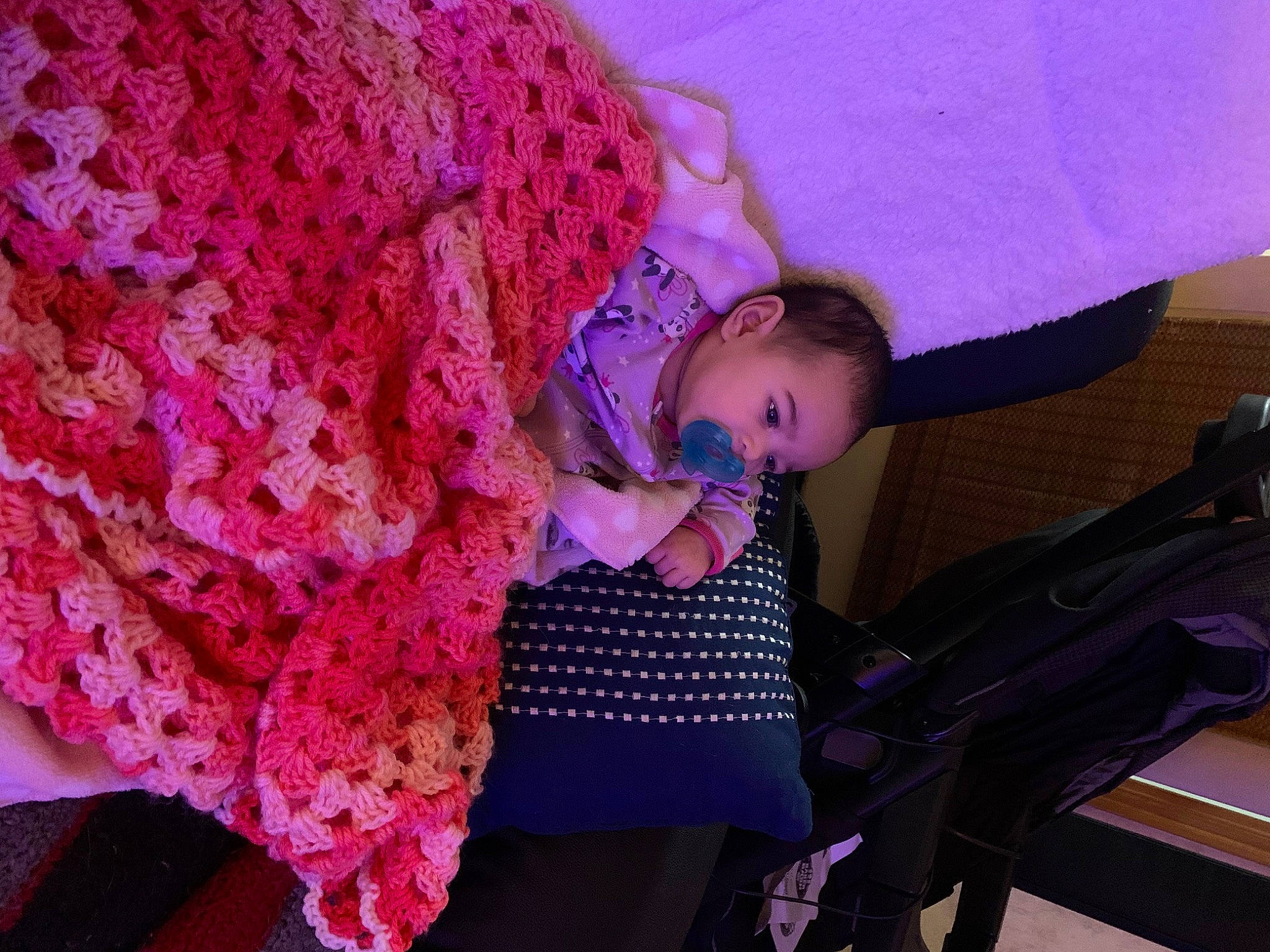 Kamari joined the competition — help win amazing prizes! baby, baby_toddler_clothing, child, comfort, craft, fashion_accessory, fur, linens, magenta, pattern, person, pink, purple, room, textile, toddler, tree, violet, wool, woolen