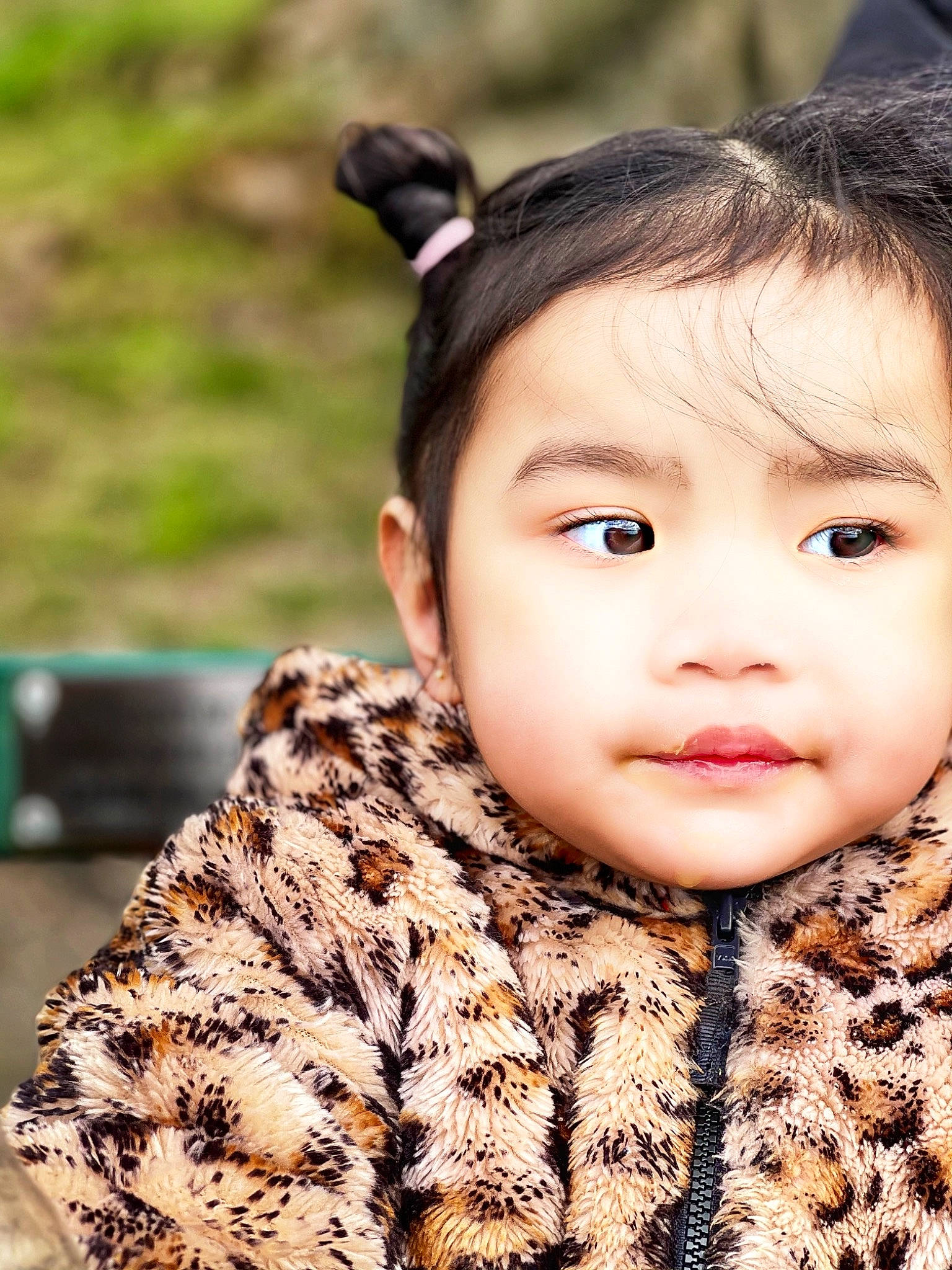 Zoey joined the competition — help win amazing prizes! animal_product, cheek, child, eye, eyelash, flash_photography, fur, fur_clothing, grass, happy, head, natural_material, neck, pattern, person, portrait_photography, skin, sleeve, street_fashion, toddler