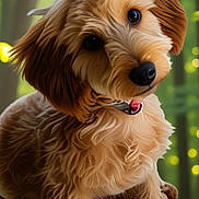 Charlie joined the competition — help win amazing prizes! adorable, animal, background, bokeh, brown_fur, canine, collar, cute, dog, eyes, fluffy, forest, fur, head_tilt, nature, outdoor, pet, portrait, puppy, soft_light