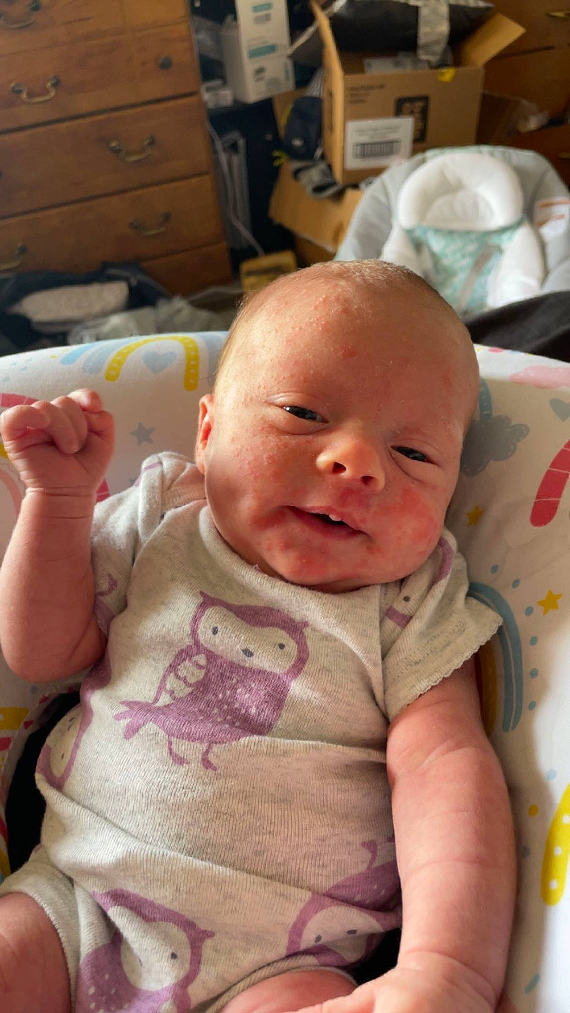 Audrey joined the competition — help win amazing prizes! baby, baby_toddler_clothing, cheek, chin, comfort, eye, face, facial_expression, finger, gesture, hand, head, iris, lip, mammal, mouth, nose, person, skin, sleeve