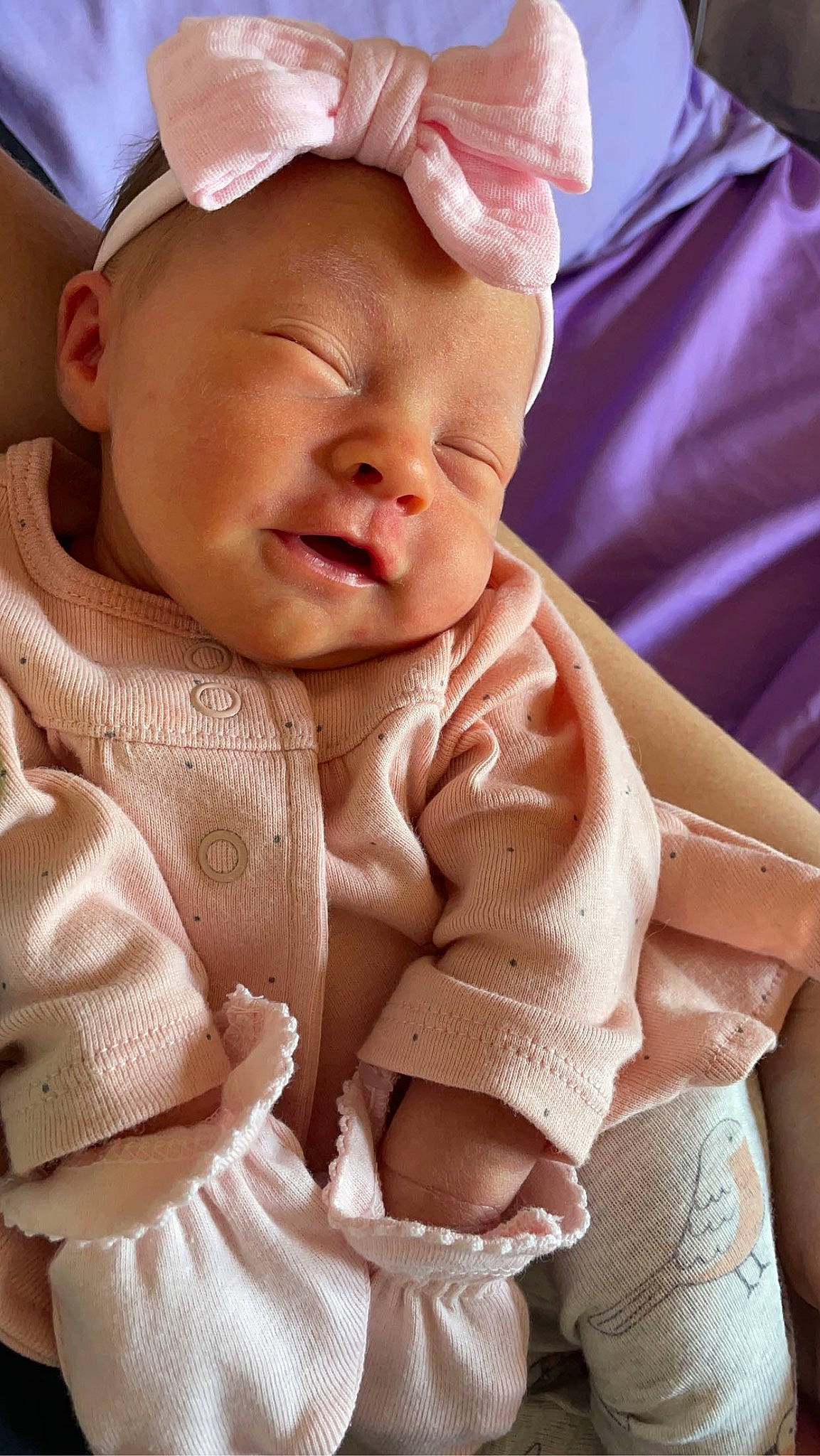 Audrey is registered to the contest to win money with this photo: baby, baby_products, baby_toddler_clothing, cap, cheek, chin, collar, comfort, eyebrow, face, happy, iris, linens, lip, person, pink, product, skin, sleeve, smile