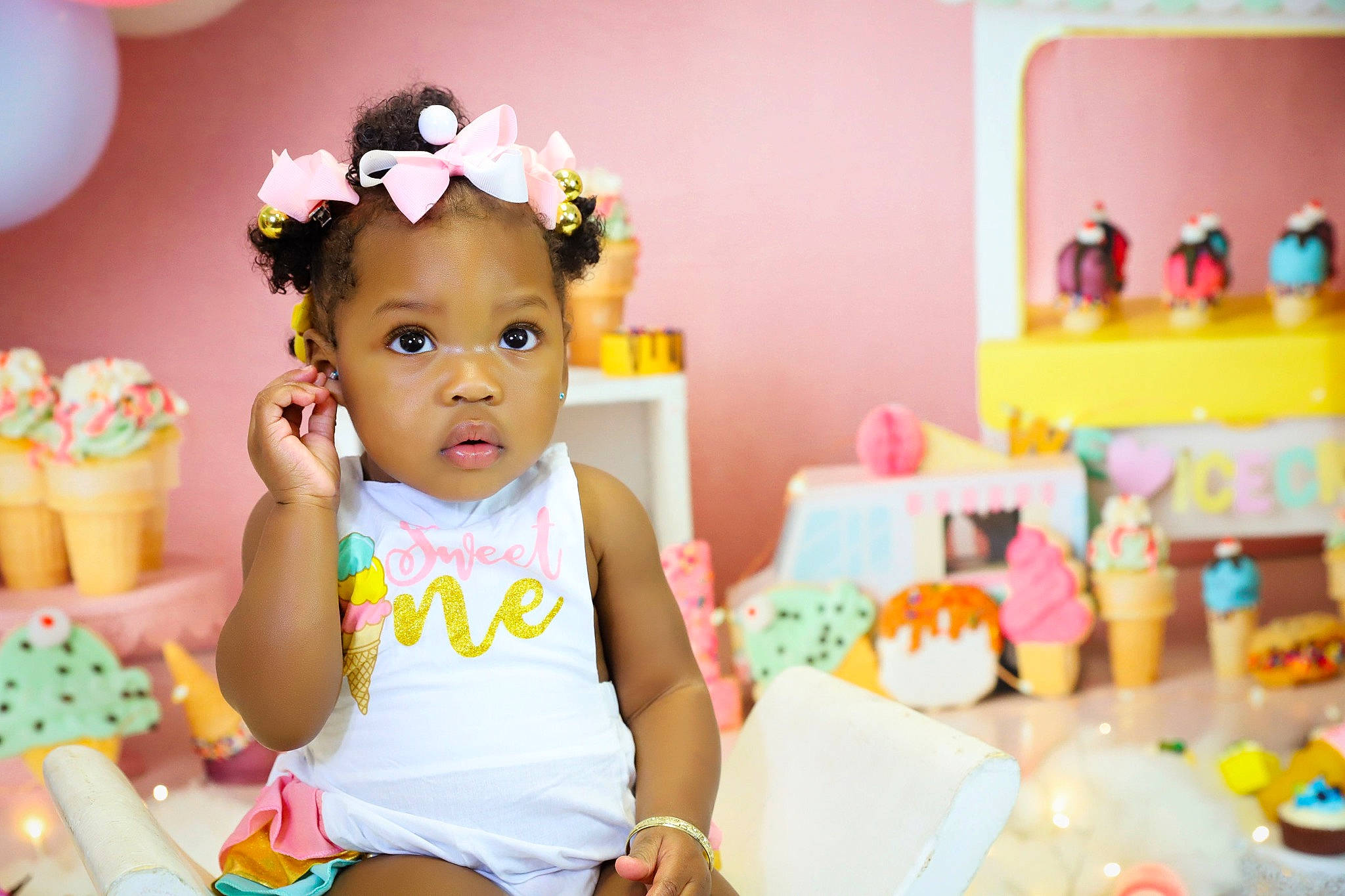 Kennedi joined the competition — help win amazing prizes! baby, baby_playing_with_toys, baby_toddler_clothing, child, event, flower, fun, happy, headpiece, party, party_supply, person, petal, pink, room, sitting, skin, sweetness, toddler, toy