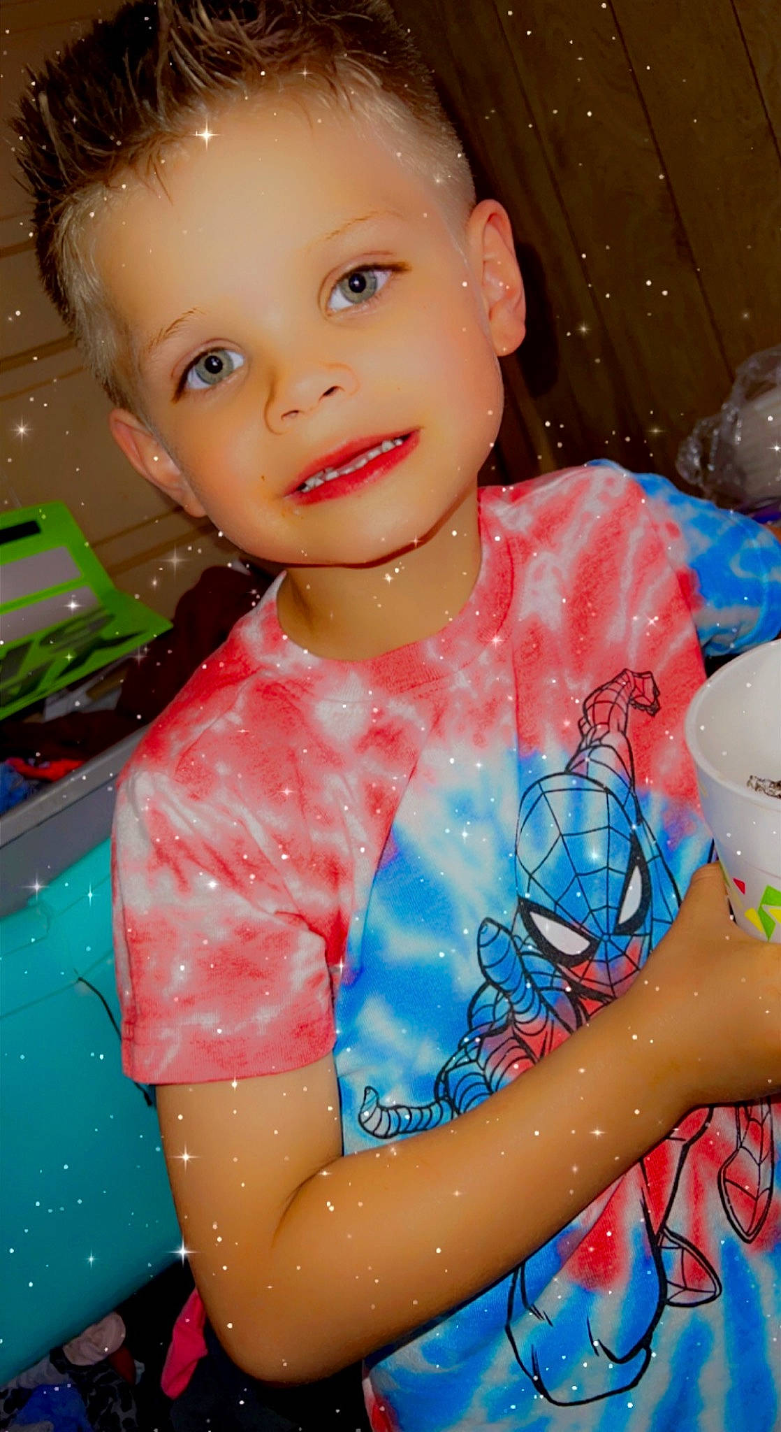 Leighton is registered to the contest to win money with this photo: cheek, child, doll, electric_blue, eye, eyelash, fun, hairstyle, happy, head, joy, magenta, party_supply, pattern, person, pink, plastic, play, skin, smile