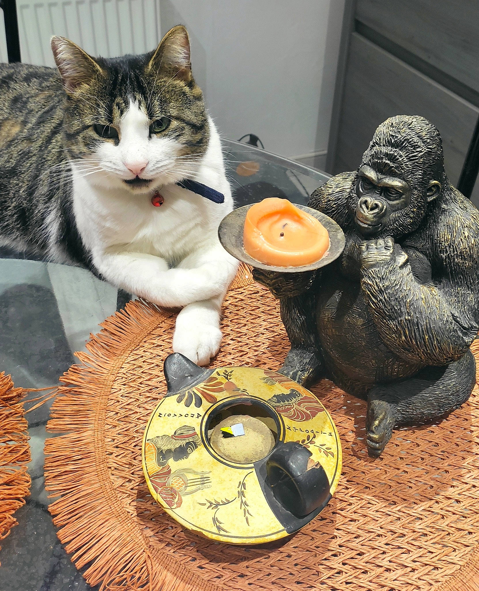 Moustique a rejoint le concours — aidez-le/la à gagner de superbes lots ! art, automotive_tire, automotive_wheel_system, carnivore, cat, circle, dishware, domestic_short_haired_cat, felidae, fur, home_accessories, metal, paw, plate, porcelain, sculpture, serveware, small_to_medium_sized_cats, whiskers, wood