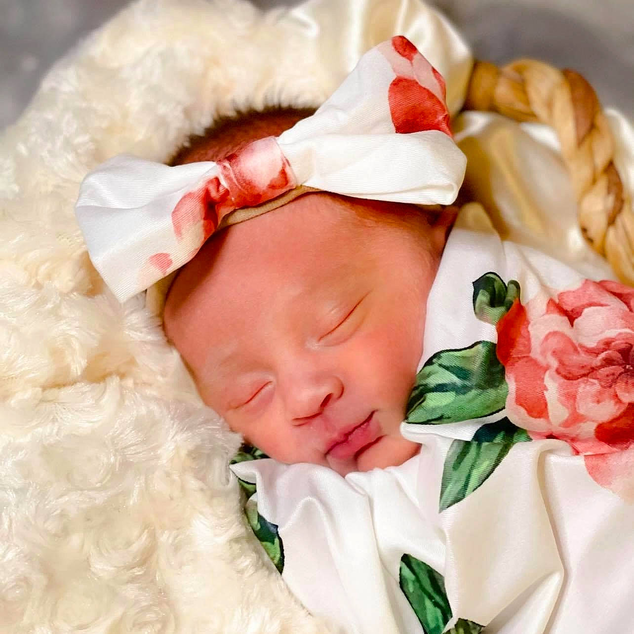 Ximena joined the competition — help win amazing prizes! baby, baby_sleeping, baby_toddler_clothing, child, comfort, fashion_accessory, fictional_character, flower, hair_accessory, happy, headgear, headpiece, linens, peach, person, petal, pink, plant, rose, textile