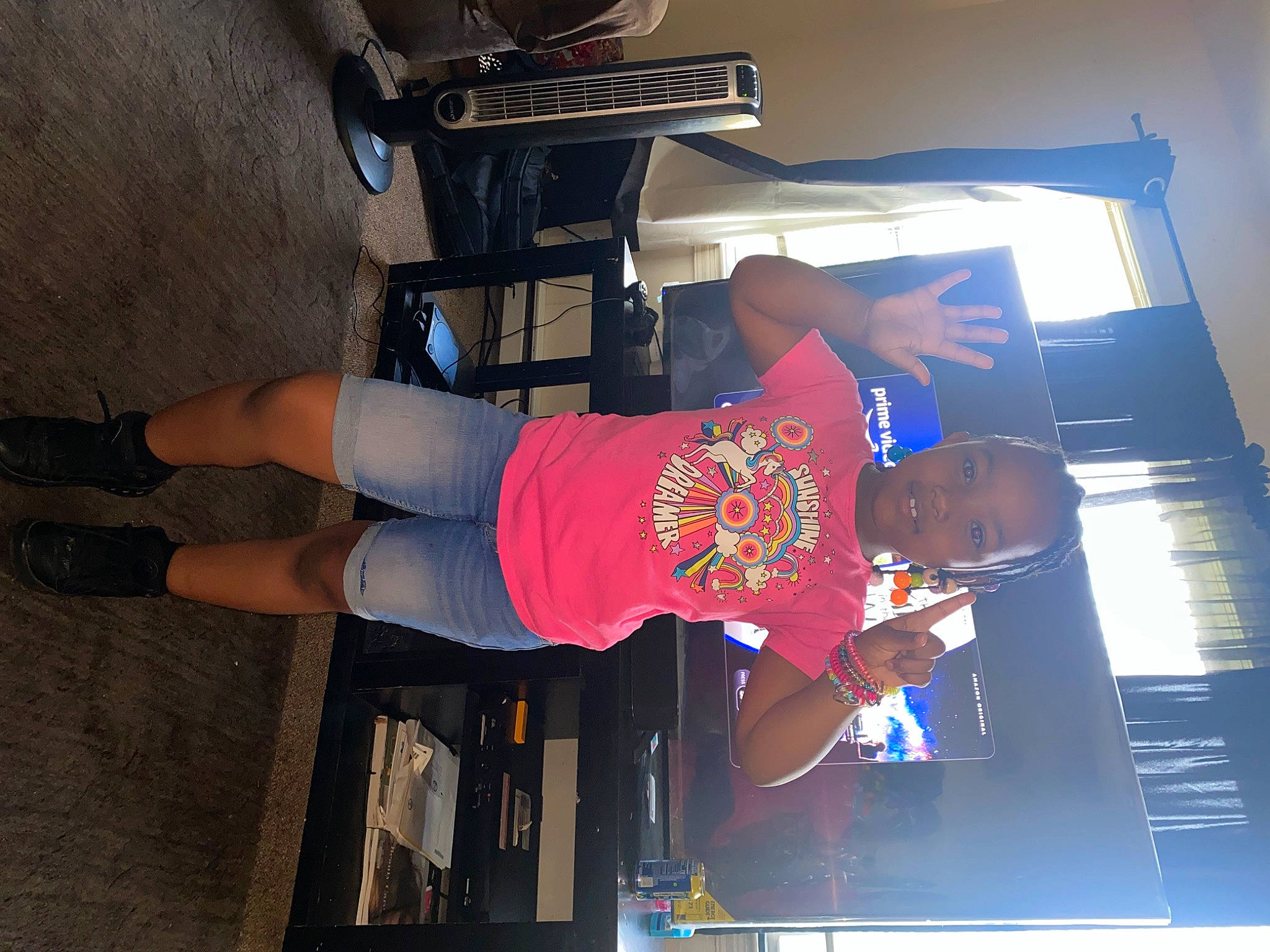 Ke'Moria joined the competition — help win amazing prizes! automotive_design, automotive_exterior, display_device, elbow, flat_panel_display, foot, fun, human_leg, knee, led_backlit_lcd_display, machine, magenta, person, room, sneakers, sportswear, stage_equipment, t_shirt, thigh, tire