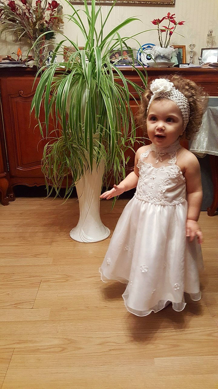 Milana participe au concours pour gagner de l'argent avec cette photo : bridal_party_dress, child, dress, floor, flooring, flower_girl, gown, person, plant, smile
