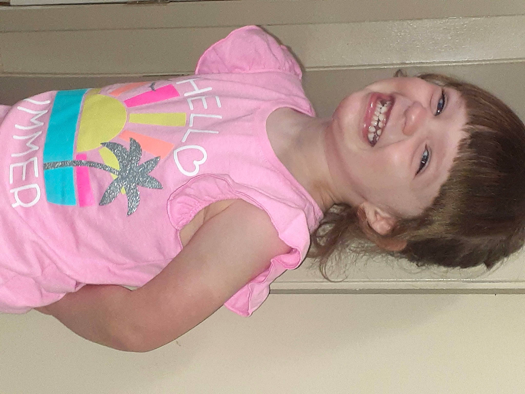 Adalynne is registered to the contest to win money with this photo: child, joy, neck, person, pink