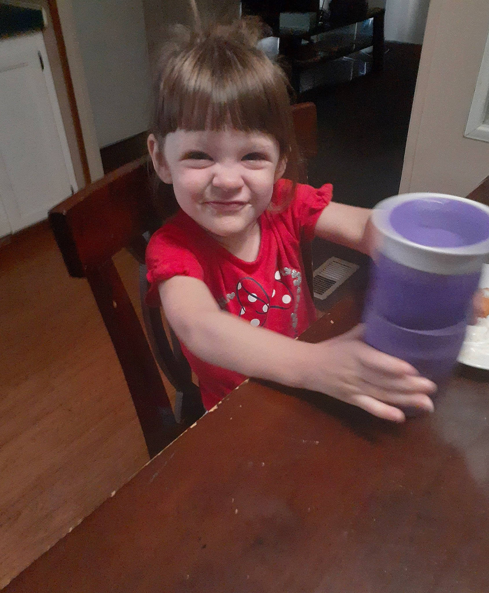 Adalynne joined the competition — help win amazing prizes! child, finger, floor, flooring, fun, joy, person, play, smile, toddler, wood