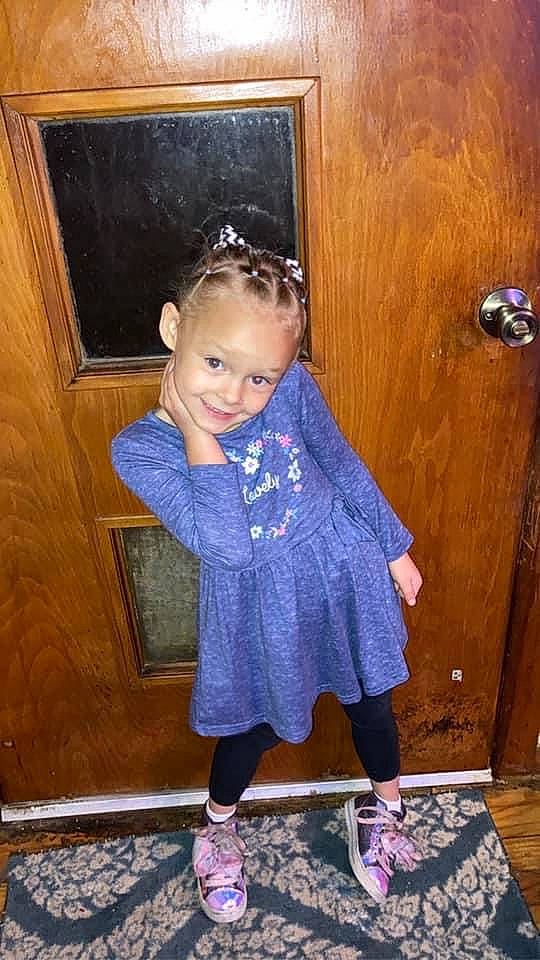 Addison joined the competition — help win amazing prizes! baby_toddler_clothing, child, day_dress, door, dress, electric_blue, embellishment, face, formal_wear, fun, happy, jewellery, joy, magenta, pattern, person, pink, purple, sleeve, smile