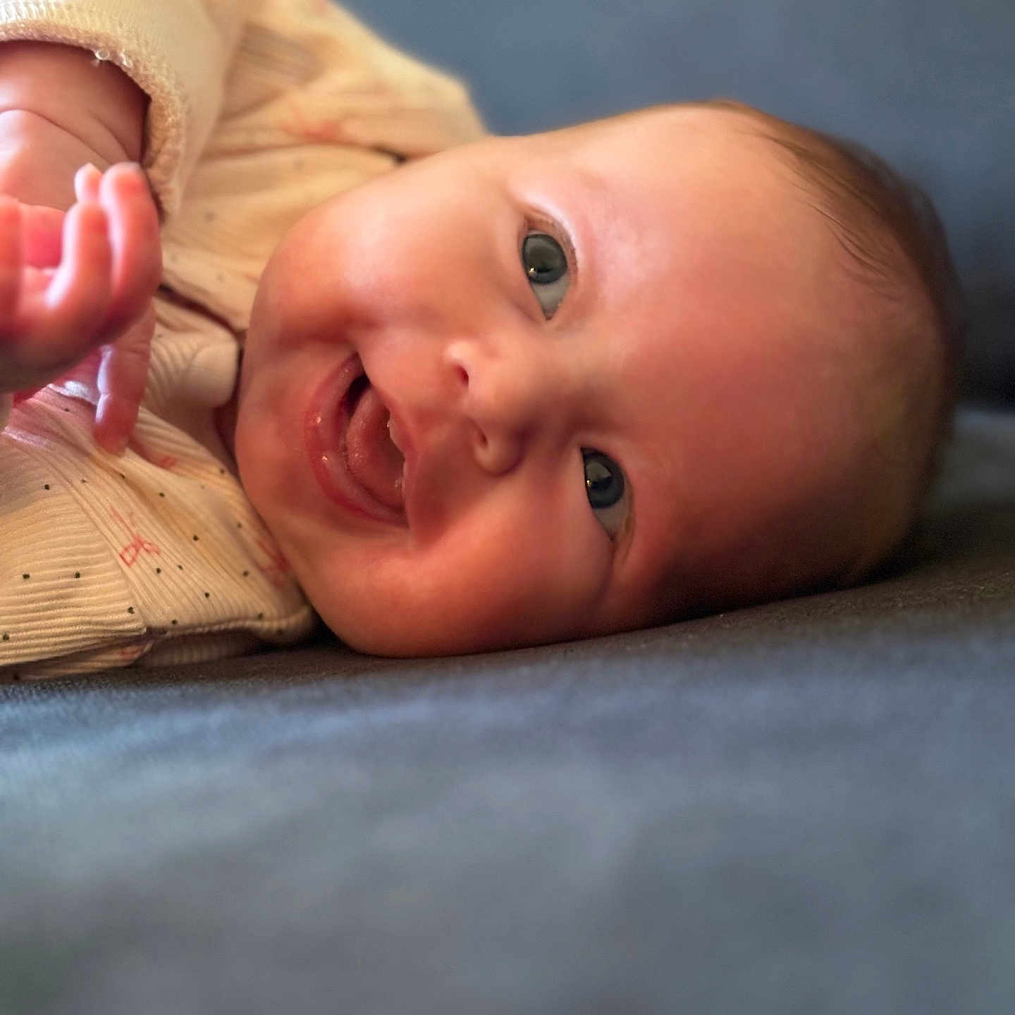 Amelia joined the competition — help win amazing prizes! baby, babylaughing, bodypart, face, finger, hand, happy, head, laughing, newborn, person, photography, portrait, smile