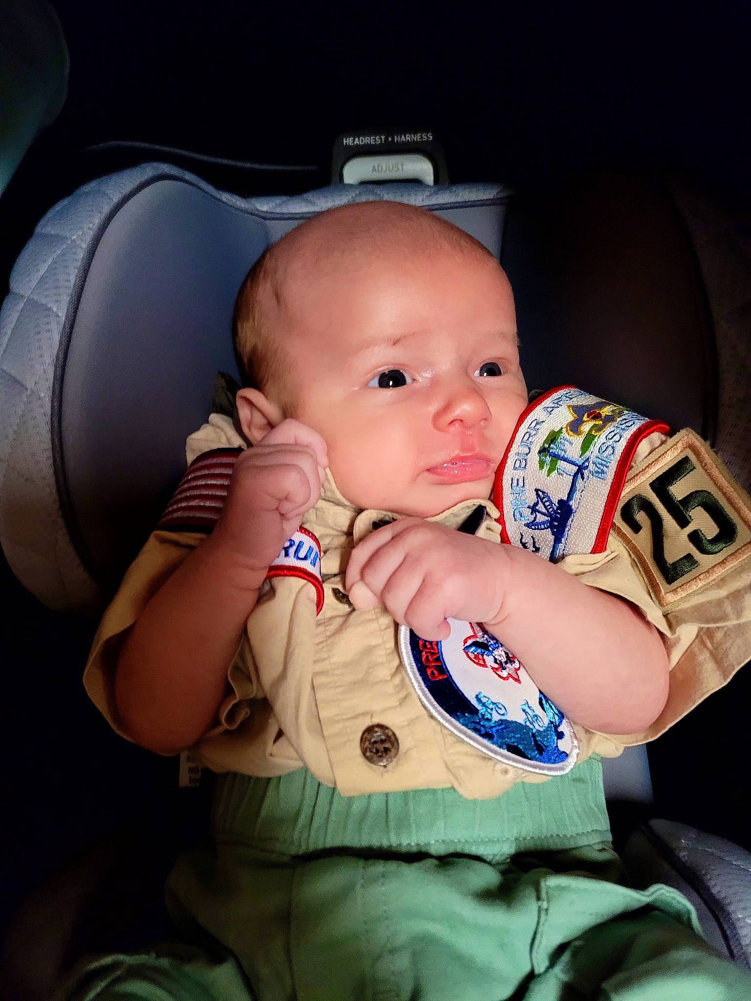 Eli Manning joined the competition — help win amazing prizes! baby, baby_products, baby_safety, baby_toddler_clothing, car_seat, cheek, child, chin, comfort, elbow, finger, flash_photography, fun, happy, mouth, nail, person, sitting, sleeve, thumb