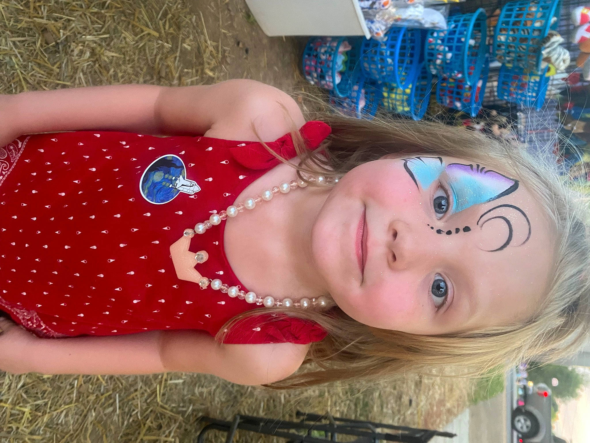 Kynlee is registered to the contest to win money with this photo: beauty, blond, chest, child, electric_blue, eyelash, fashion_accessory, fun, grass, happy, hat, human_leg, joy, leisure, magenta, pattern, peach, person, smile, tree