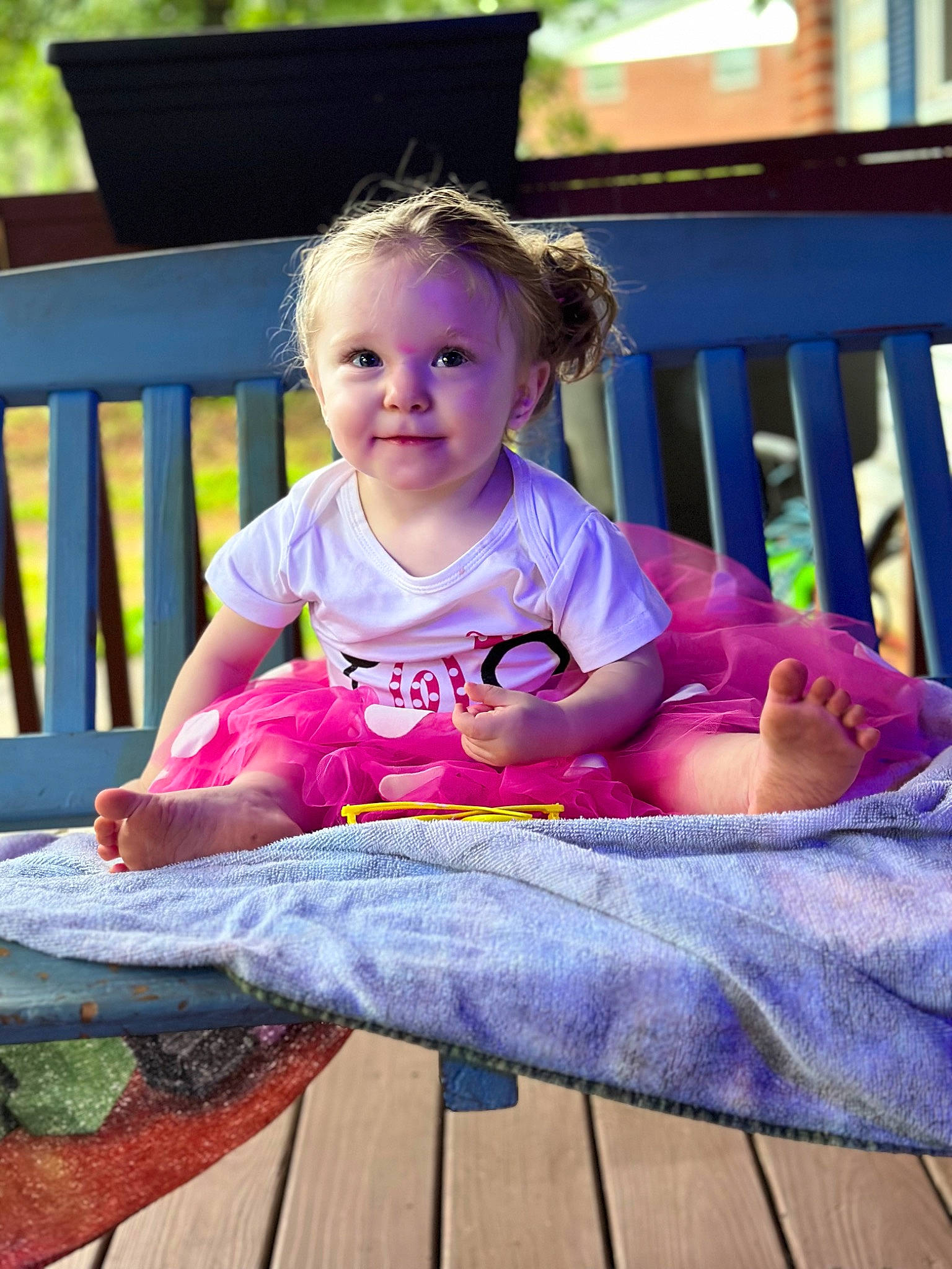 Cara joined the competition — help win amazing prizes! baby, baby_toddler_clothing, cheek, child, facial_expression, fun, grass, happy, leisure, magenta, person, pink, plant, purple, sitting, skin, smile, t_shirt, toddler, tree