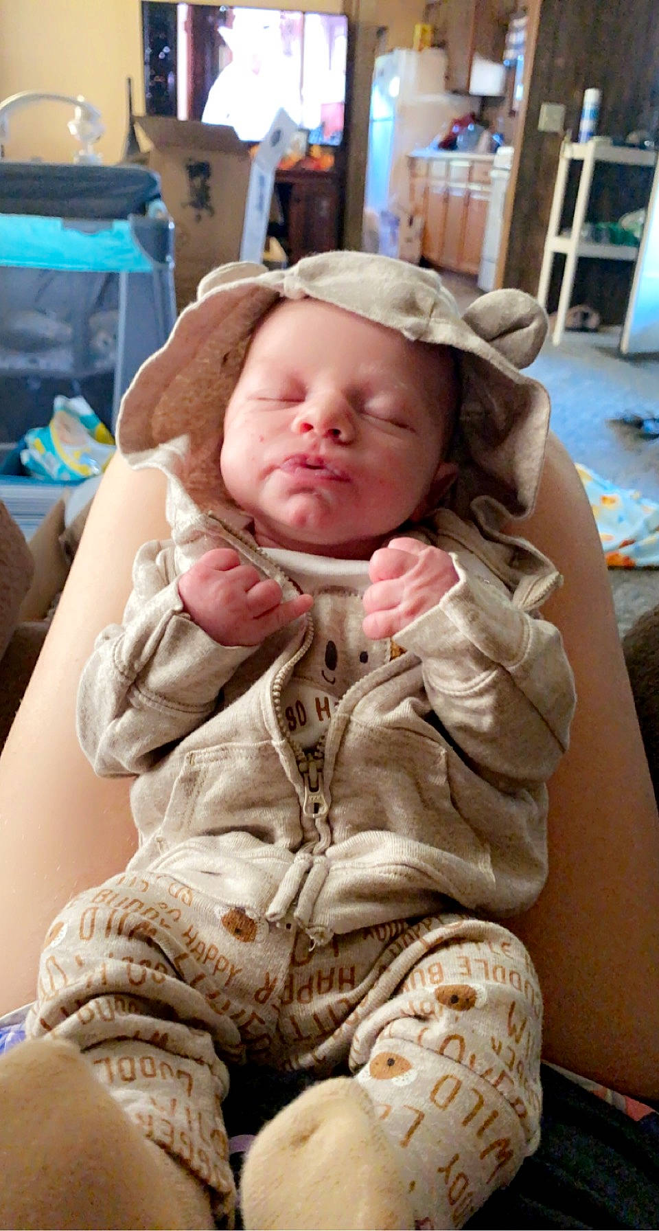 Garrett joined the competition — help win amazing prizes! baby, baby_products, baby_toddler_clothing, blue, cheek, child, comfort, fun, fur, fur_clothing, happy, headgear, jacket, lip, nose, person, sitting, skin, sleeve, toddler