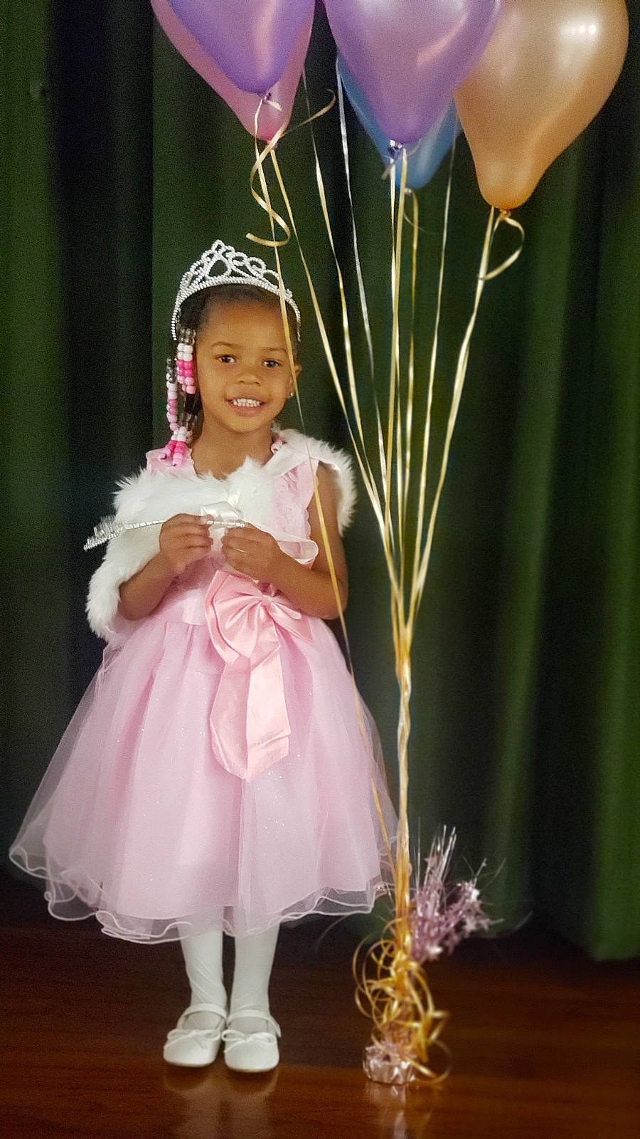 Adiah Diara joined the competition — help win amazing prizes! baby_toddler_clothing, balloon, clothing, dress, event, facial_expression, fashion_design, flash_photography, formal_wear, fun, happy, headgear, headpiece, joy, magenta, person, pink, purple, smile, standing