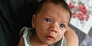 Dutch joined the competition — help win amazing prizes! baby, infant, child, face, eyes, arm, hand, clothing, bed, blanket, quilt, wood, headboard, person, portrait, skin, indoors, holding, curious, young