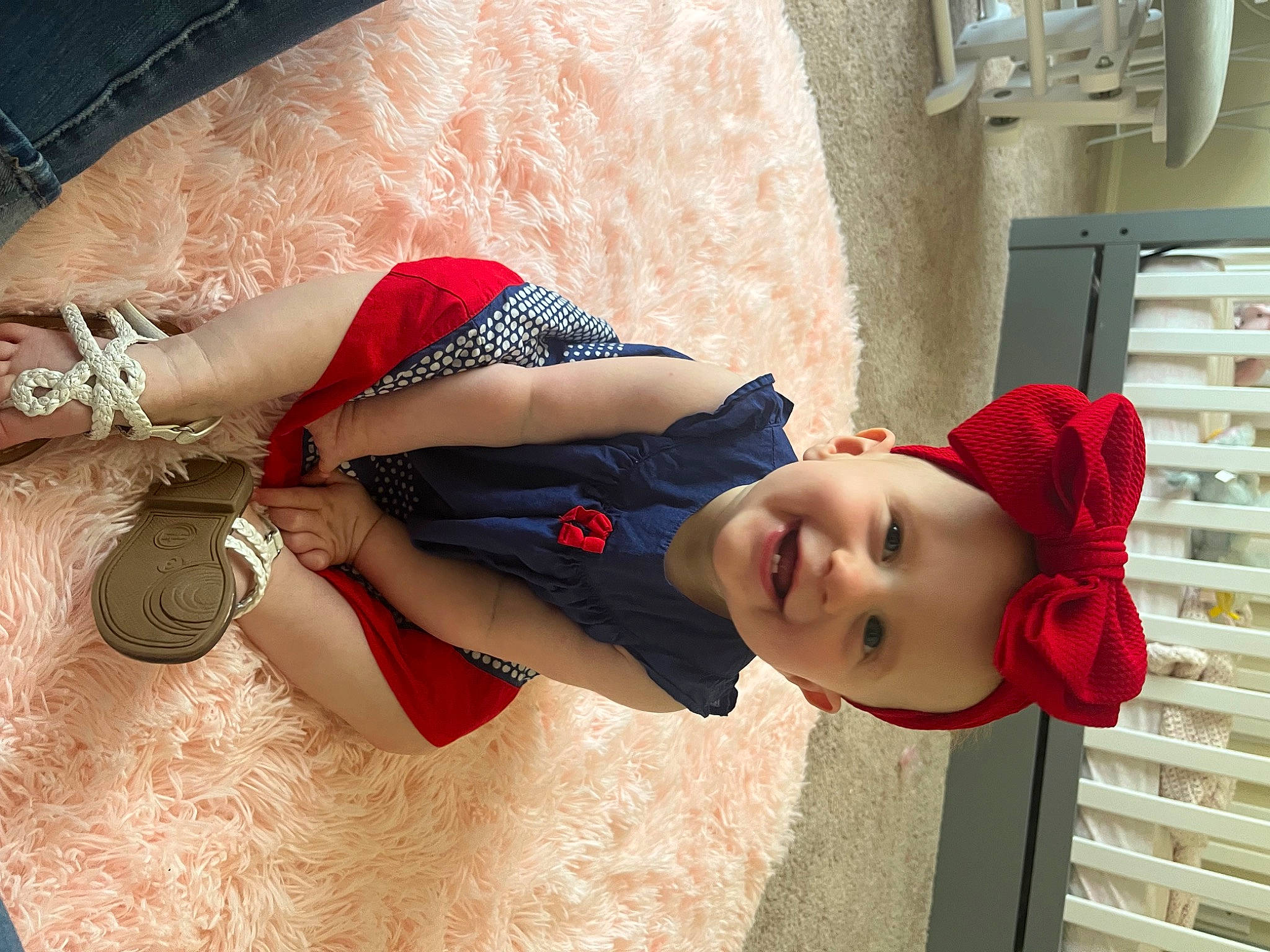 Adaline is registered to the contest to win money with this photo: cap, carmine, child, cool, costume, eyewear, fashion_accessory, fun, happy, hat, headgear, human_leg, joy, leisure, person, red, smile, sun_hat, thigh, toddler