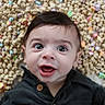 Al joined the competition — help win amazing prizes! baby, breakfast, cereal, child, closeup, clothing, colorful, cute, dark_hair, eyes, face, food, happy, infant, lying_down, marshmallow, mouth, portrait, skin, smile