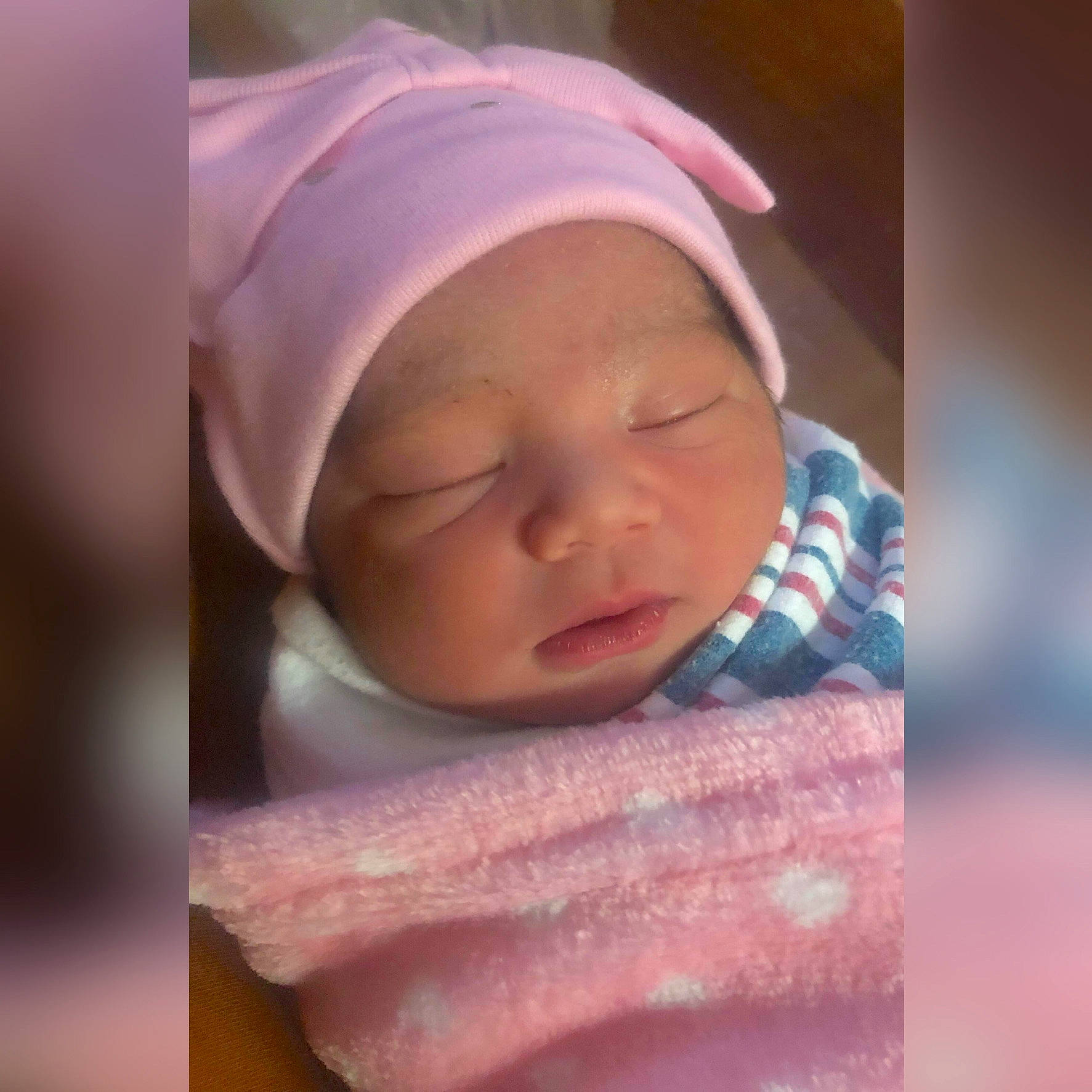 Adelyn is registered to the contest to win money with this photo: baby, baby_sleeping, baby_toddler_clothing, cap, cheek, comfort, eye, eyebrow, face, finger, happy, head, headgear, headwear, lip, mouth, nose, outerwear, person, pink