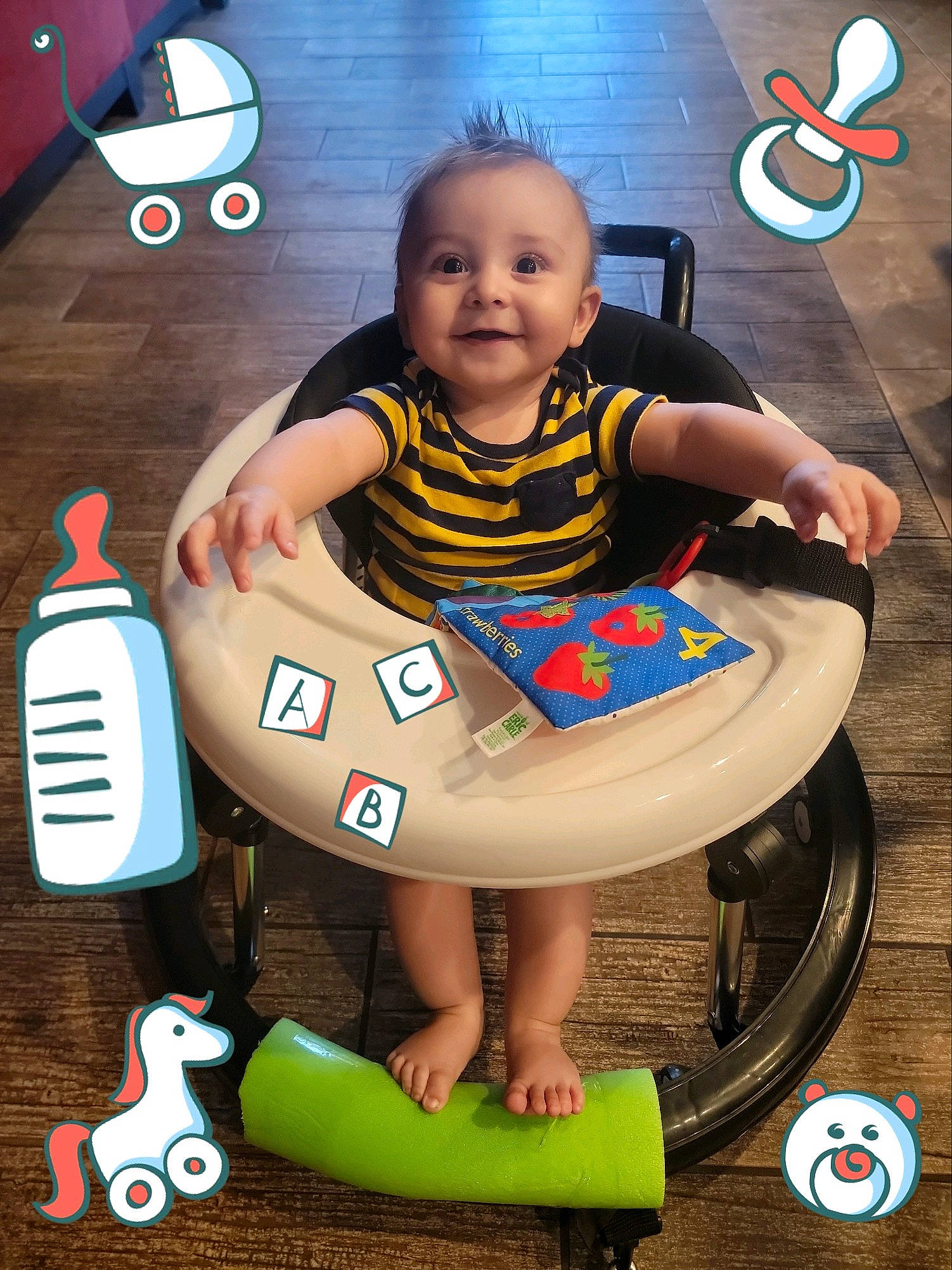 Cameron is registered to the contest to win money with this photo: automotive_tire, baby, baby_playing_with_toys, baby_products, baby_toddler_clothing, baby_toys, child, face, flash_photography, flooring, fun, happy, joy, leisure, person, play, recreation, riding_toy, sitting, smile