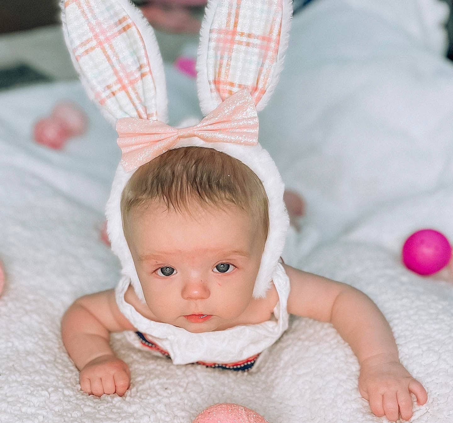 Madison joined the competition — help win amazing prizes! baby, baby_toddler_clothing, cheek, child, comfort, ear, face, finger, gesture, happy, head, iris, organ, person, photograph, pink, skin, sleeve, textile, toddler