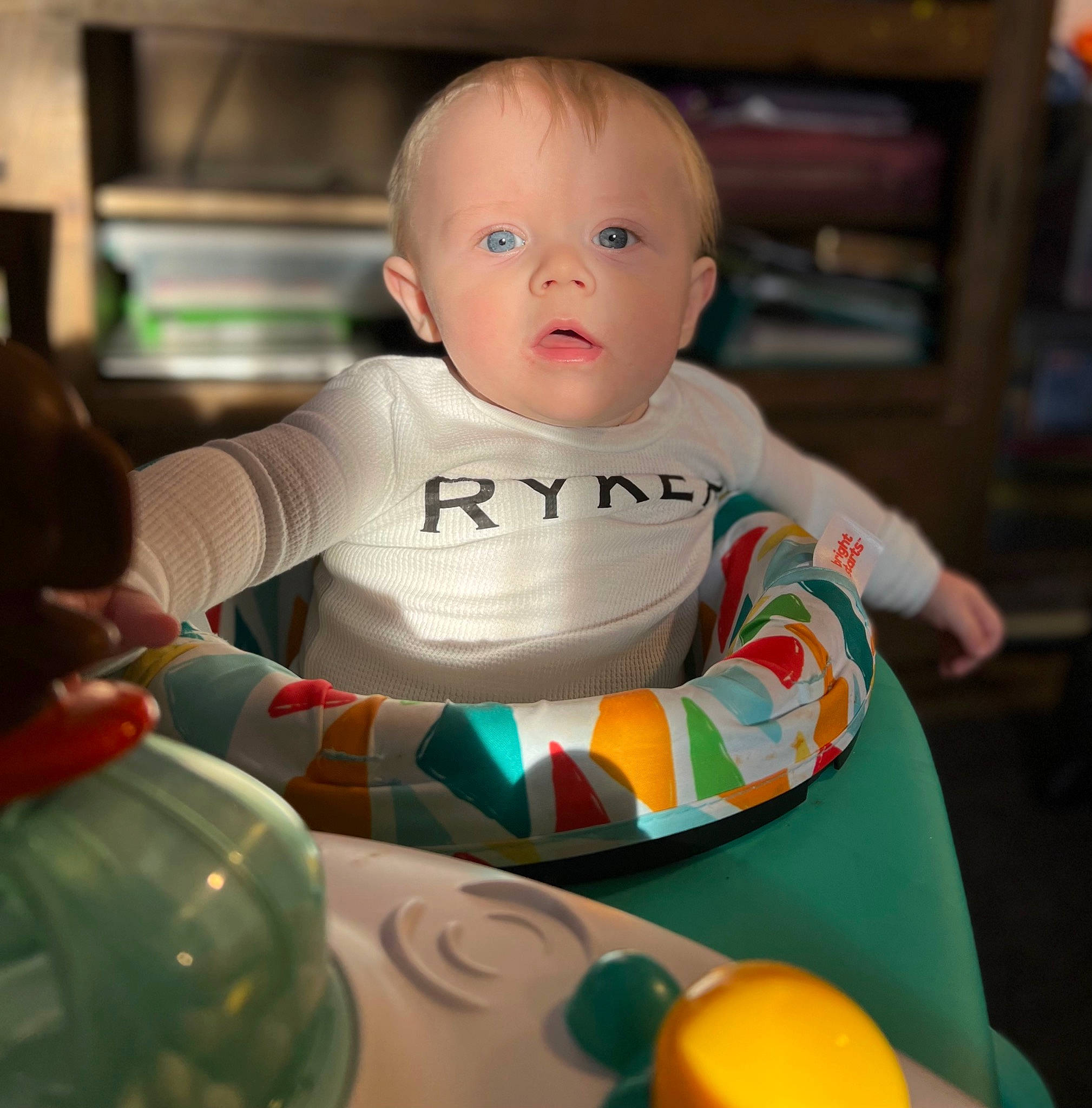 Ryker joined the competition — help win amazing prizes! baby, baby_toddler_clothing, cheek, chin, cool, dishware, drinkware, eye, facial_expression, finger, fun, hairstyle, happy, mouth, person, serveware, skin, standing, surprise, t_shirt