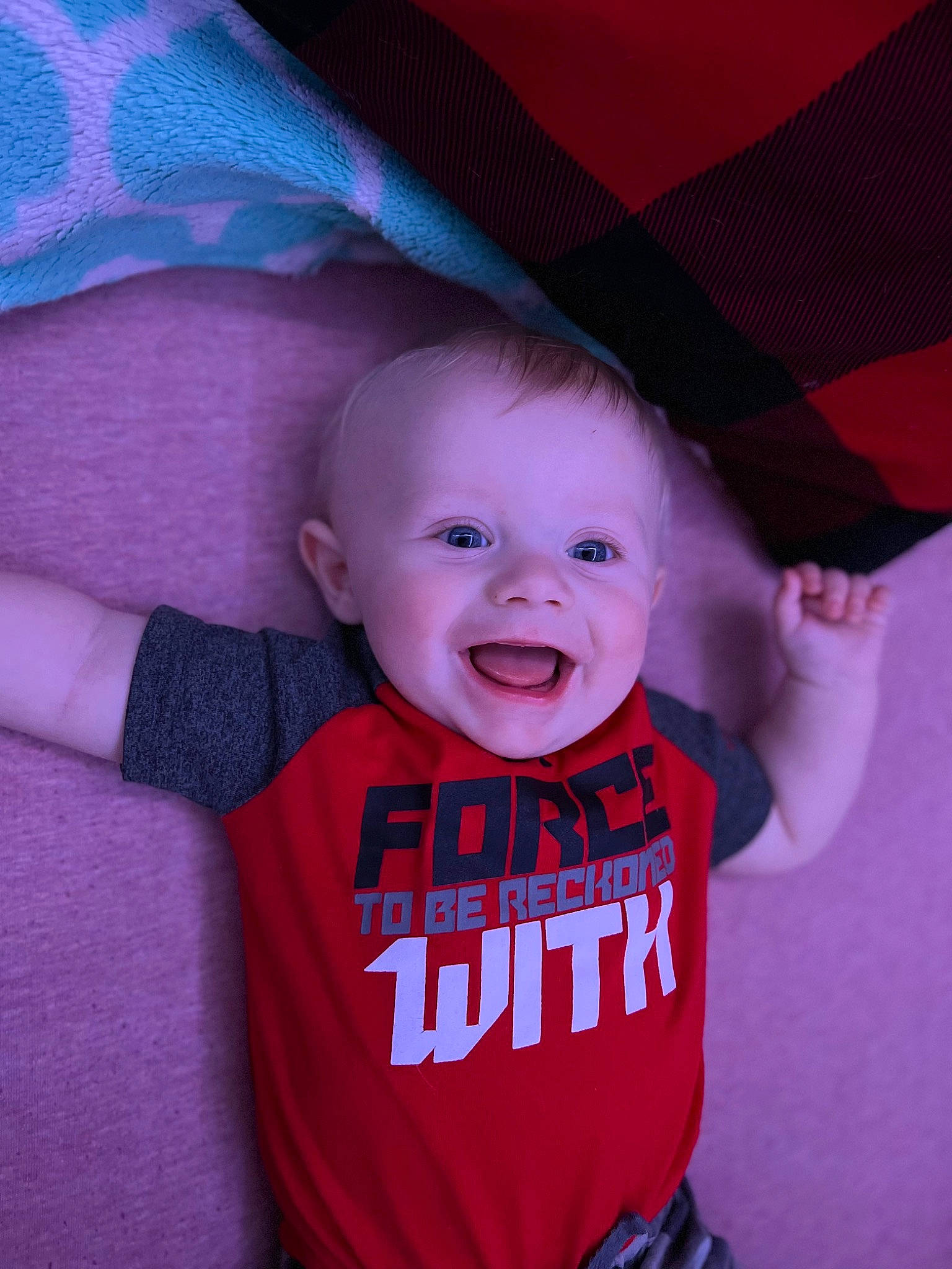 Ryker joined the competition — help win amazing prizes! baby, baby_products, baby_toddler_clothing, child, costume, eyebrow, fashion_accessory, fun, happy, headgear, laugh, magenta, person, pink, purple, red, sleeve, smile, t_shirt, toddler