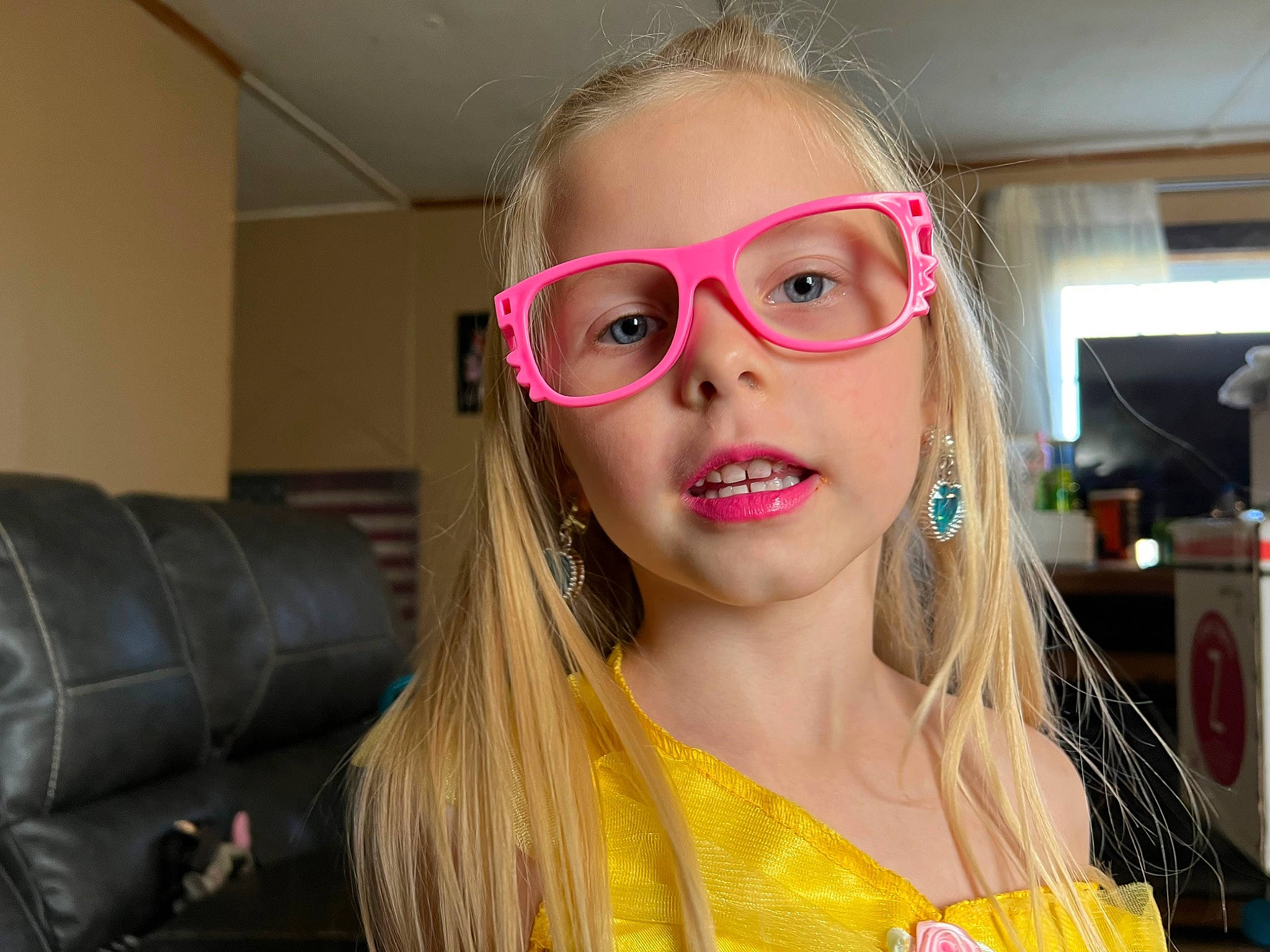 Anna is registered to the contest to win money with this photo: black_hair, chin, earrings, eyebrow, eyelash, eyewear, flash_photography, fun, glasses, goggles, happy, iris, jaw, lip, magenta, nose, person, pink, selfie, sunglasses