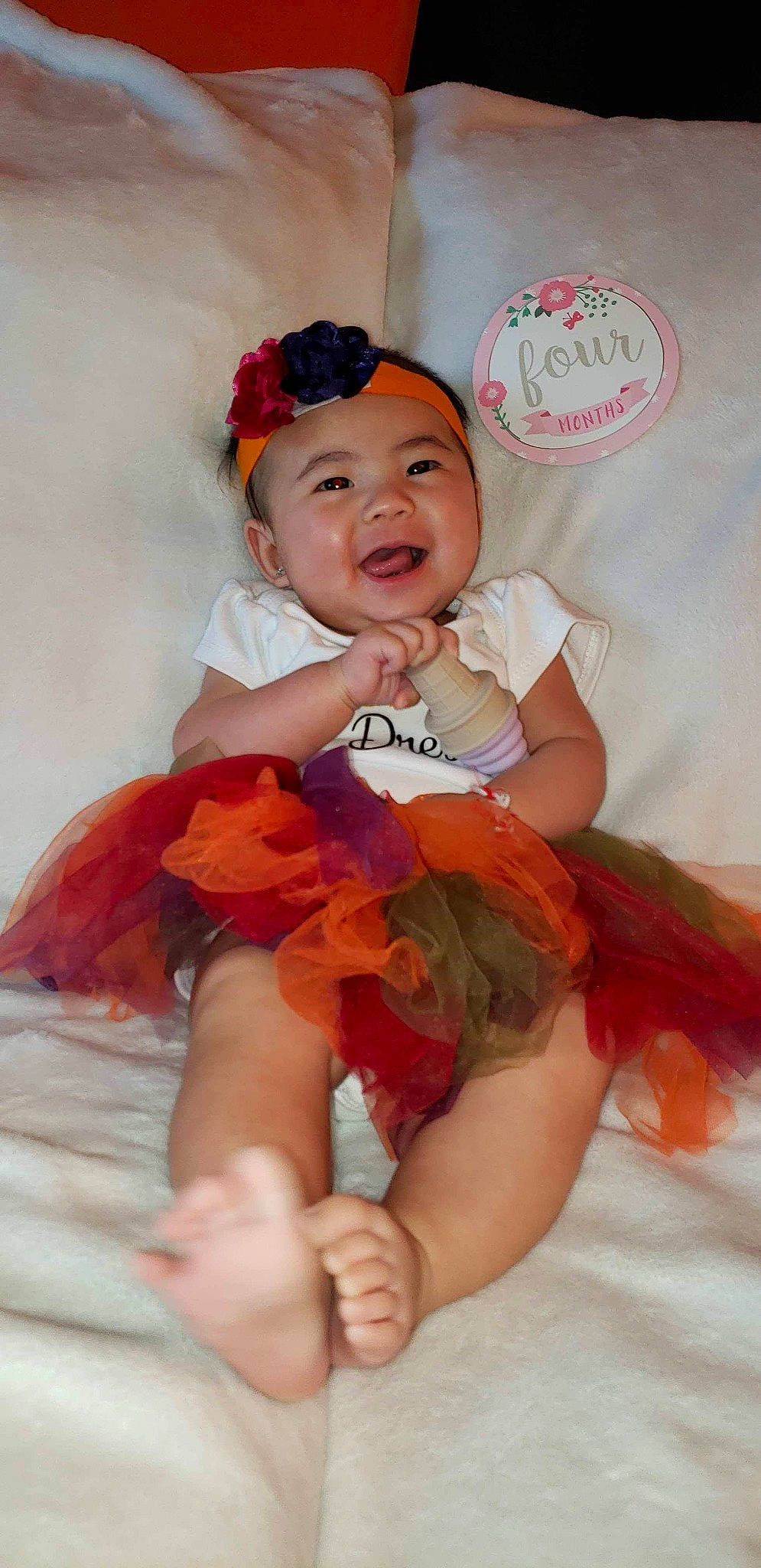 Cherish joined the competition — help win amazing prizes! baby, child, costume, hair_accessory, headband, orange, peach, person, smile, toddler