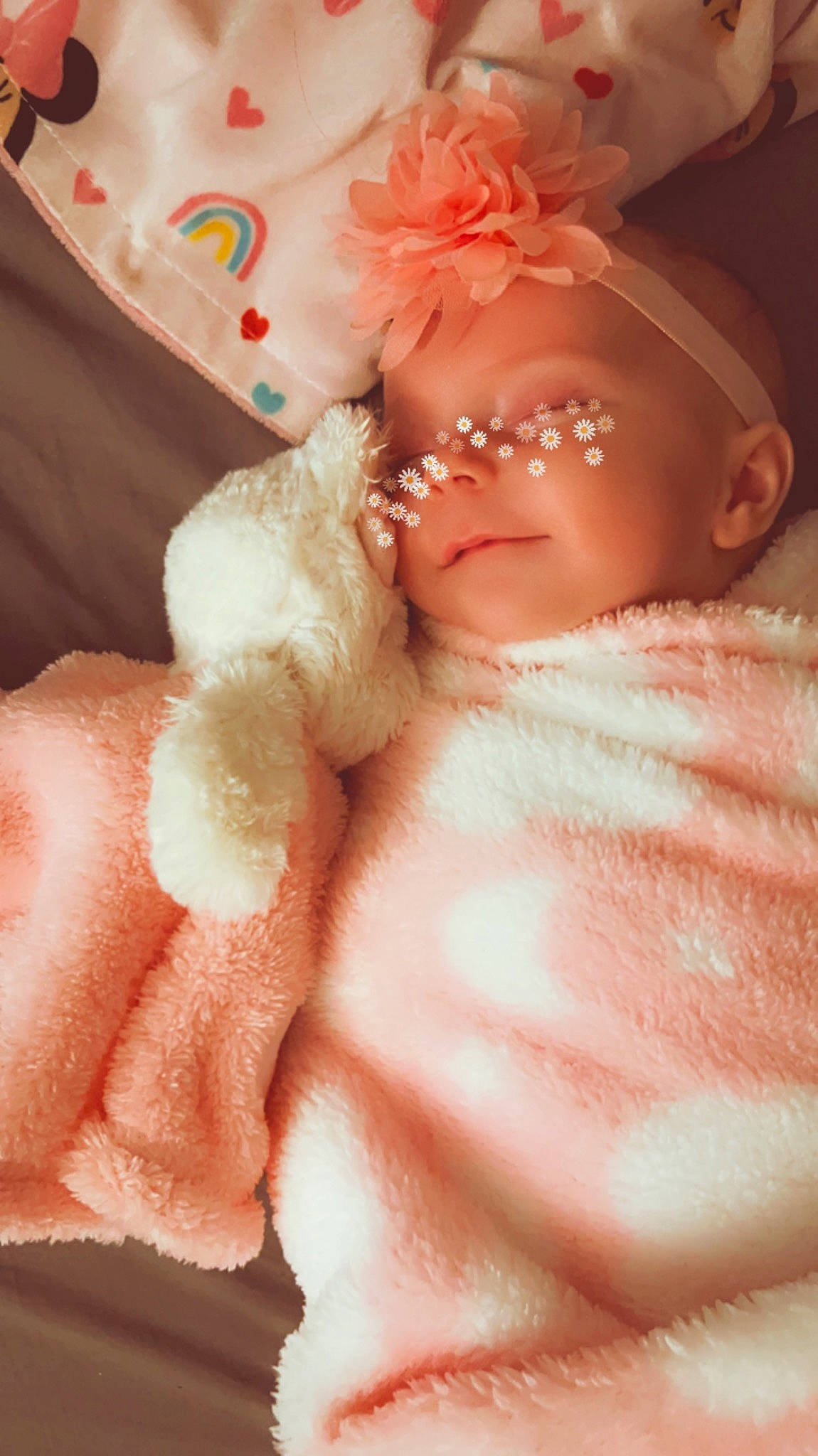 Georgia joined the competition — help win amazing prizes! baby, baby_toddler_clothing, child, comfort, eyelash, fashion_accessory, finger, flower, hand, headgear, headpiece, jewellery, linens, lip, nail, peach, person, petal, pink, skin