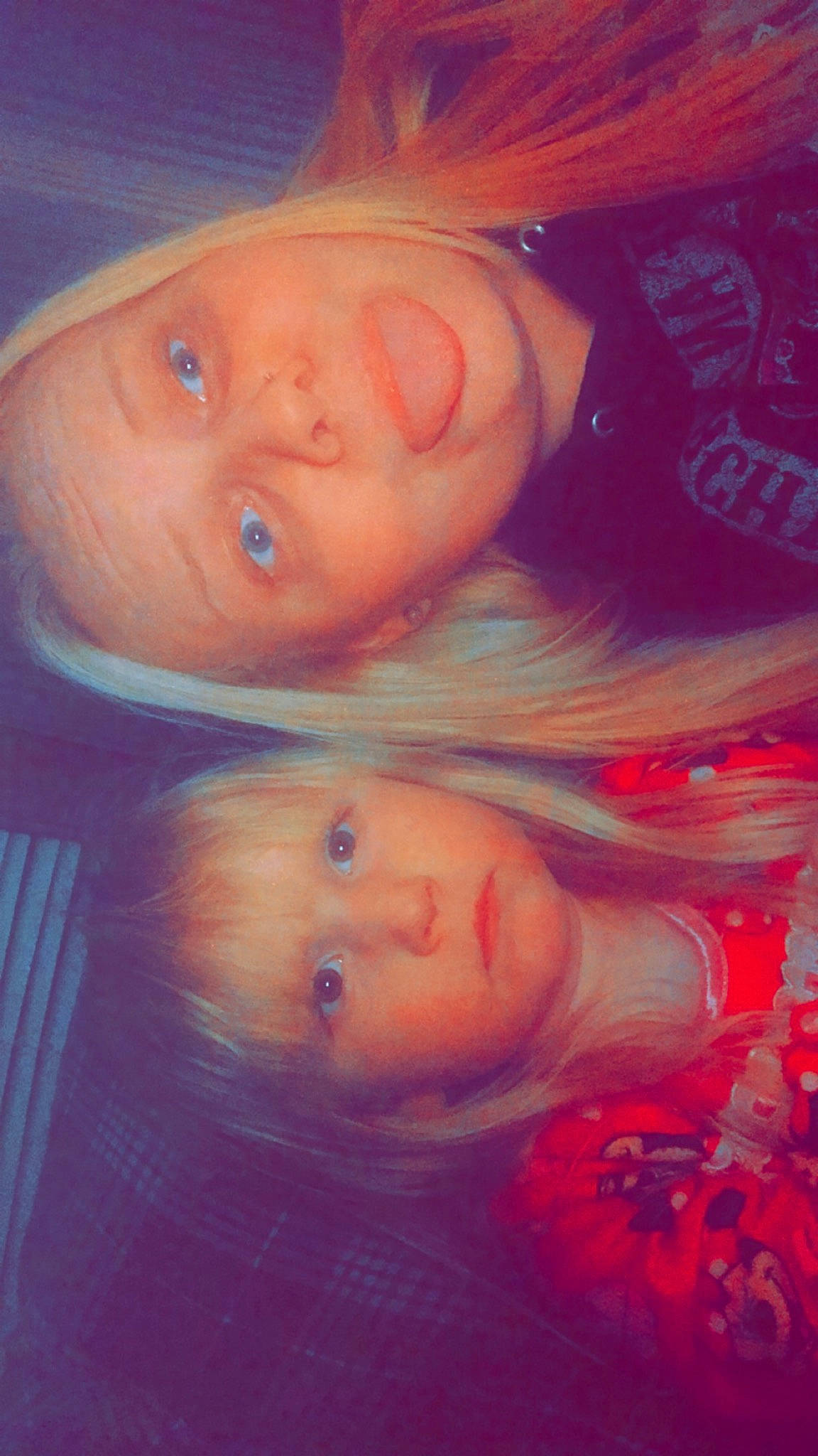 Karlie is registered to the contest to win money with this photo: baby, blond, cheek, child, chin, close_up, eye, face, fun, head, iris, lip, mouth, nose, organ, person, pink, red, skin, sky