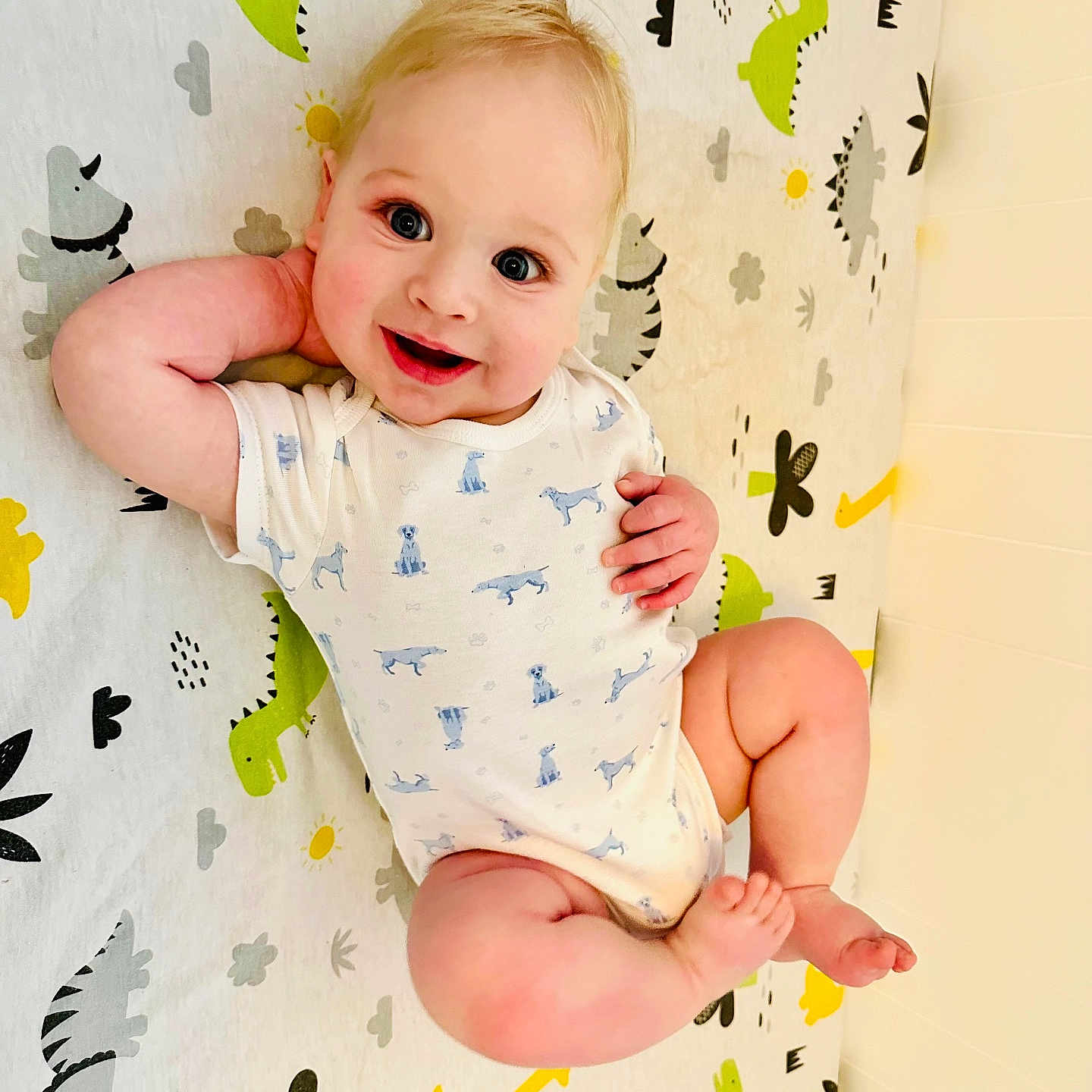 Colson joined the competition — help win amazing prizes! baby, babylaughing, blonde, clothing, face, hair, happy, head, newborn, person, photography, portrait, sitting, sleeve, yawning