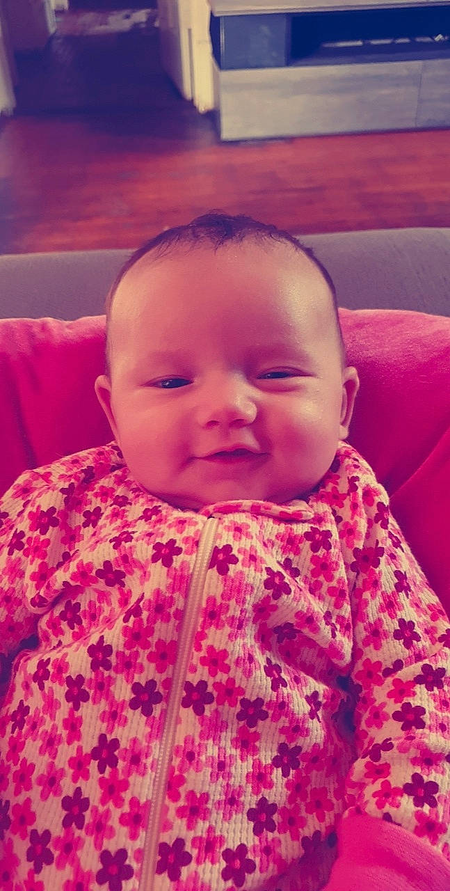 Jaeda joined the competition — help win amazing prizes! baby, cheek, child, chin, ear, eye, face, facial_expression, forehead, head, lip, magenta, mouth, nose, person, pink, skin, smile, toddler