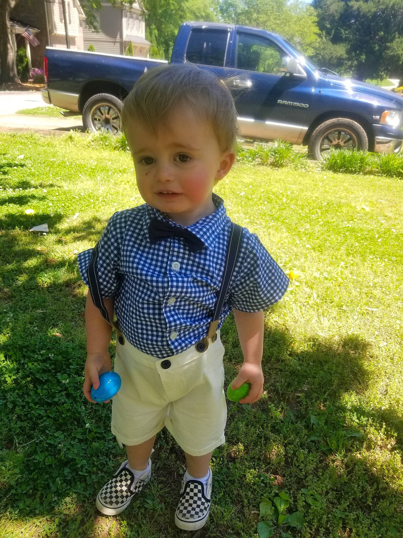 Tidus joined the competition — help win amazing prizes! car, child, family_car, grass, lawn, leaf, male, person, plant, summer, t_shirt, toddler, tree, vacation, vehicle