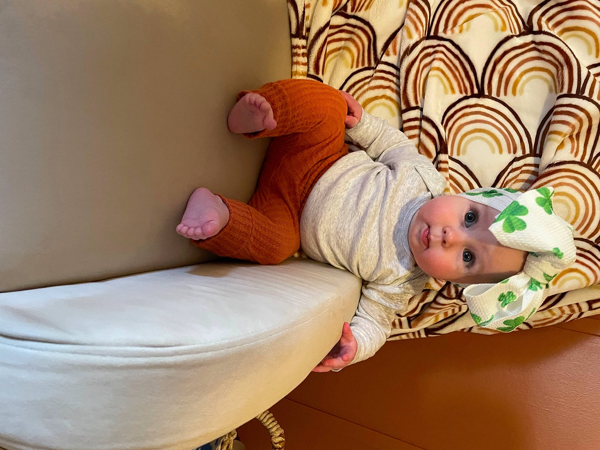 Maci joined the competition — help win amazing prizes! baby, baby_products, baby_safety, baby_sleeping, baby_toddler_clothing, bed_sheet, bedding, child, comfort, headwear, human_leg, knee, linens, pattern, person, room, sleeve, sock, surprise, textile